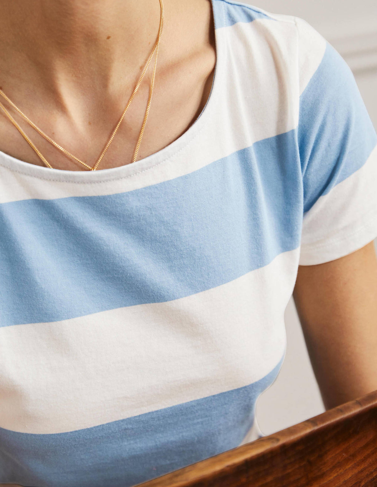 Short Sleeve Breton T-Shirt-Dusty Blue / Ivory Stripe-2