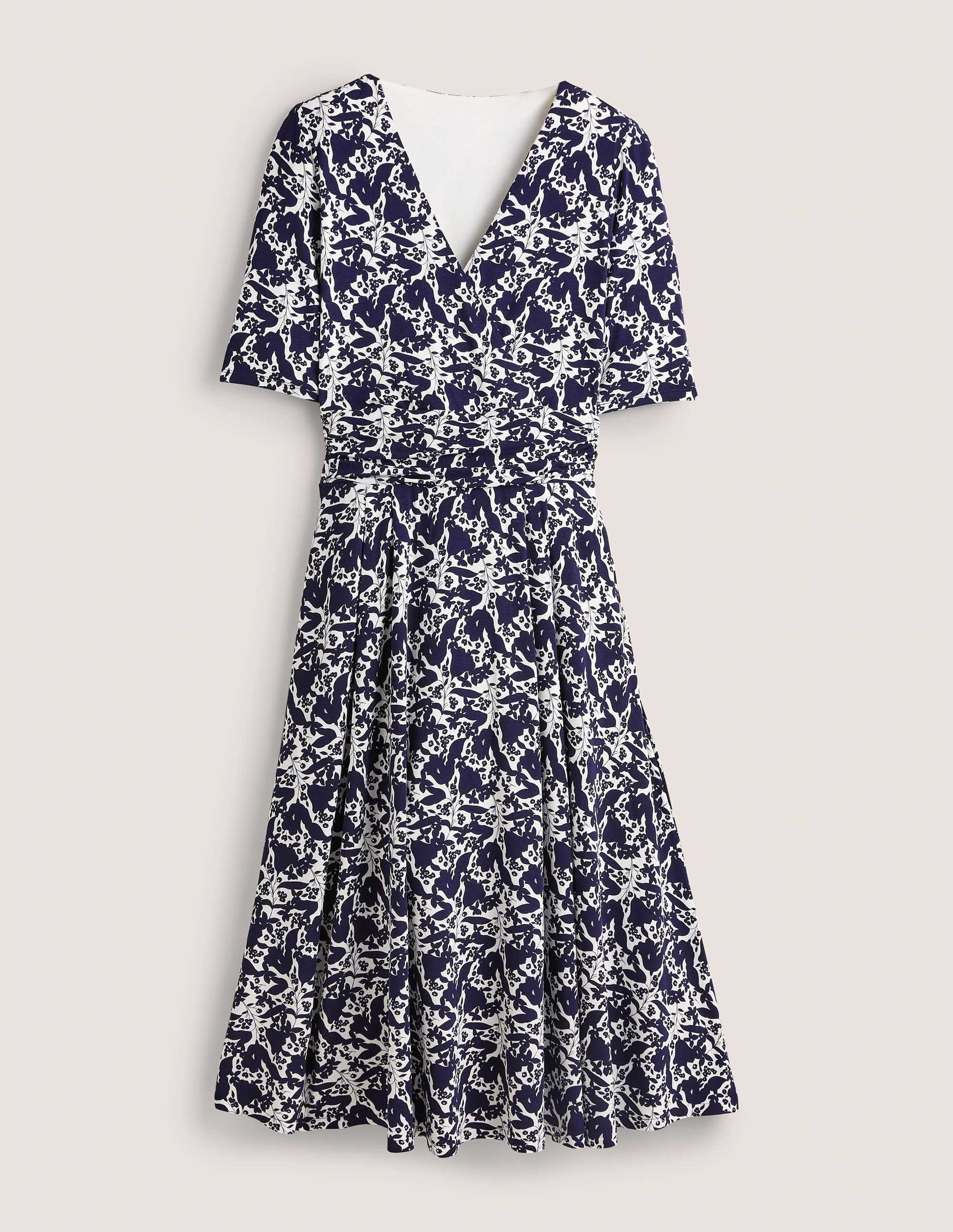 Ruched Waist Jersey Midi Dress-French Navy, Tulip Terrace-6