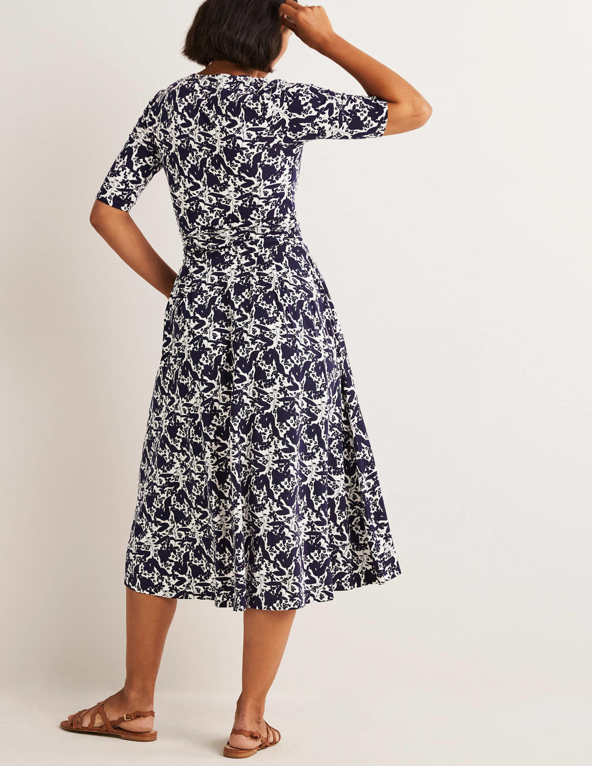 Ruched Waist Jersey Midi Dress-French Navy, Tulip Terrace - Image 3