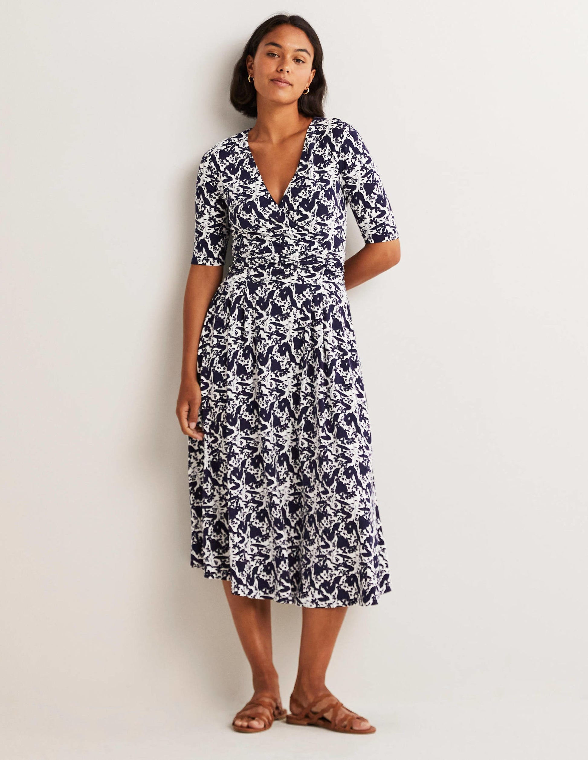 Ruched Waist Jersey Midi Dress-French Navy, Tulip Terrace-4