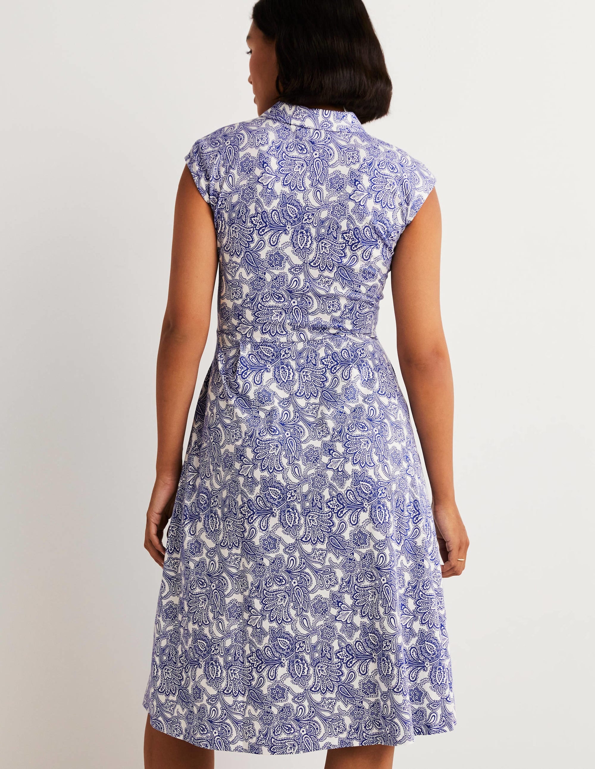 Tie Waist Jersey Shirt Dress-Atlantic Ocean, Paisley Bud - Image 3