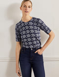 Cotton Crew Knitted Top-French Navy, Sun Geo