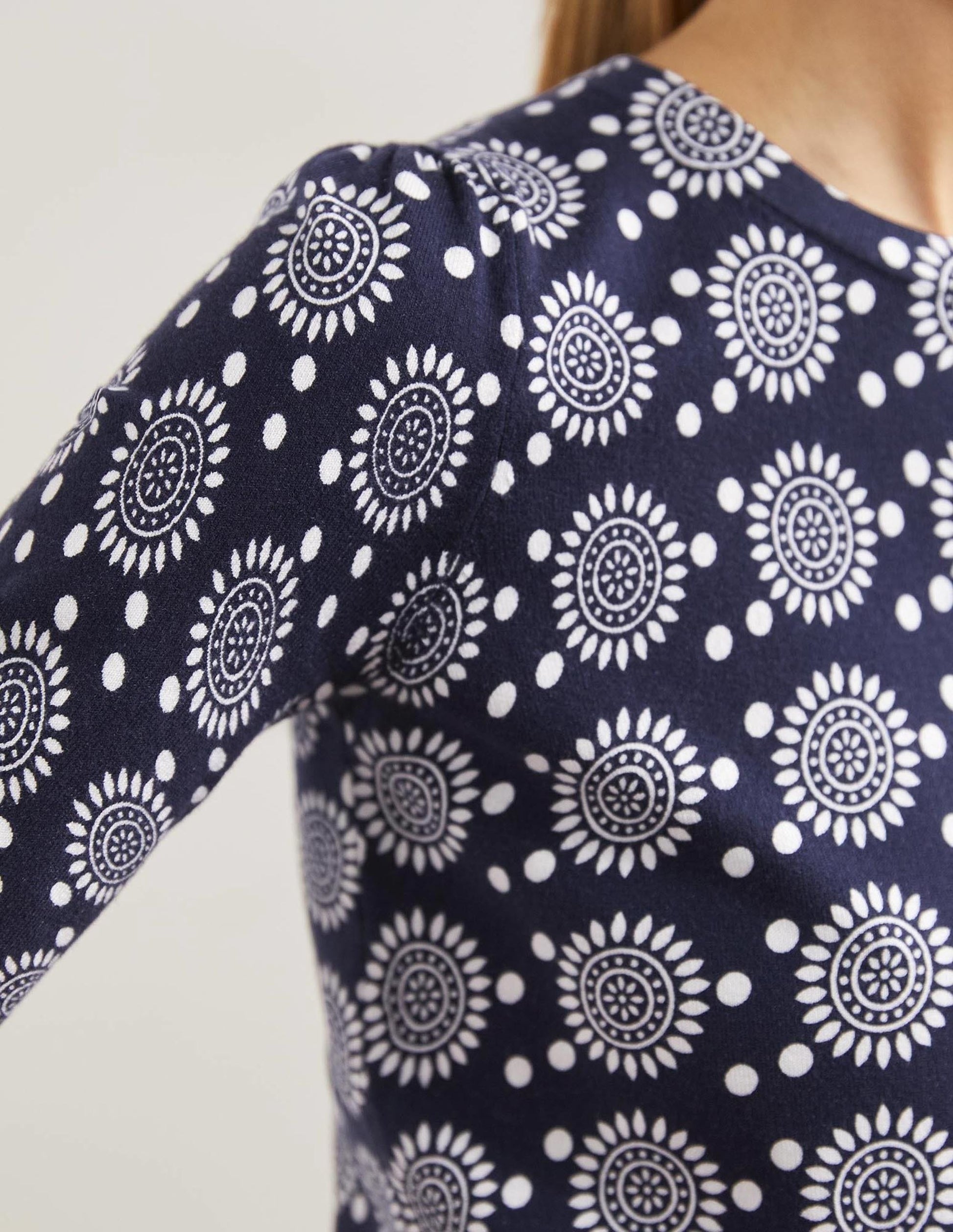 Cotton Crew Knitted Top-French Navy, Sun Geo-2