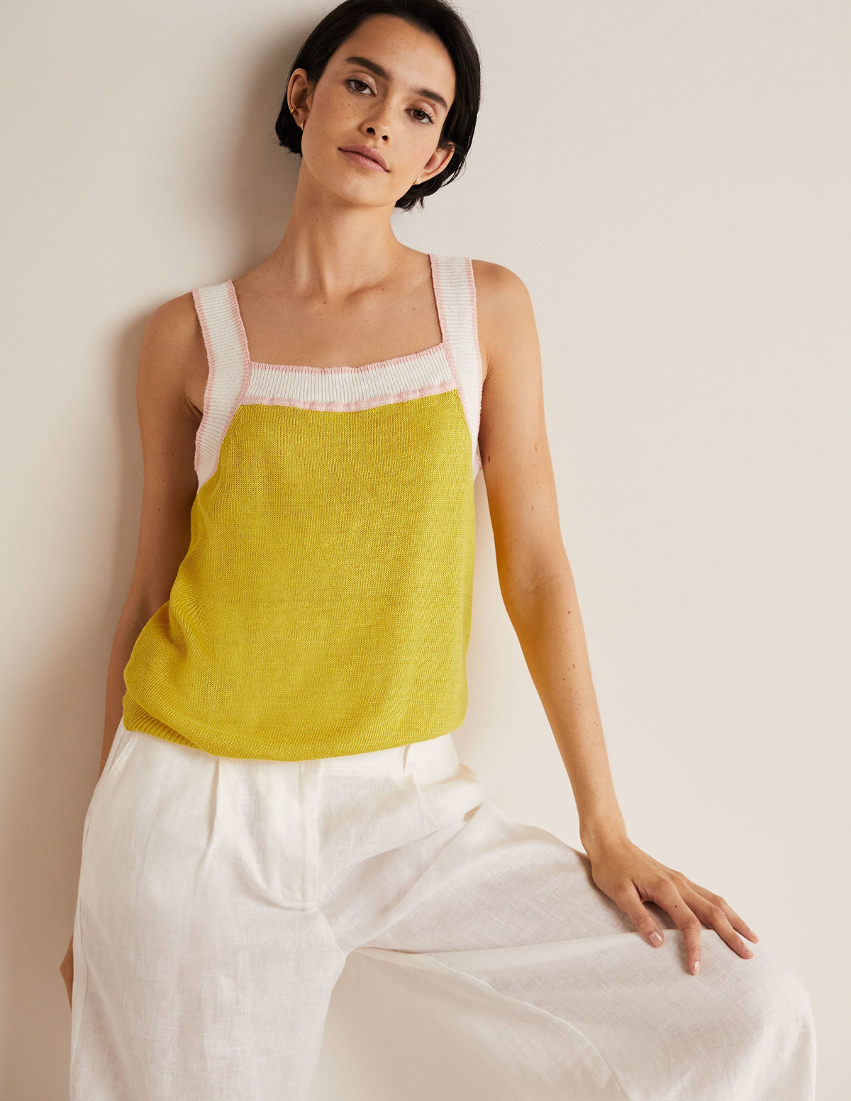 Square Neck Linen Tank-Lemon Fizz - Image 1