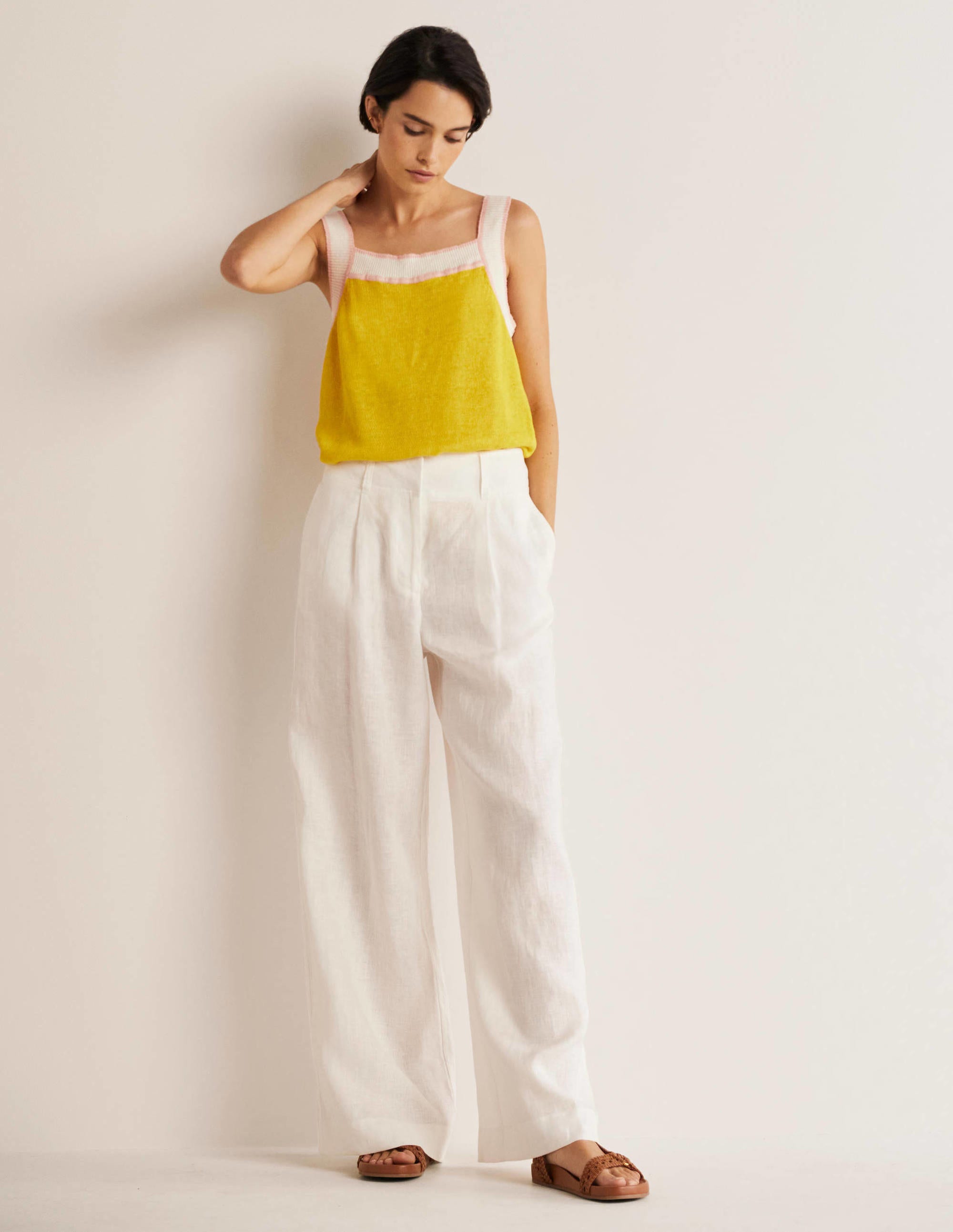 Square Neck Linen Tank-Lemon Fizz - Image 4