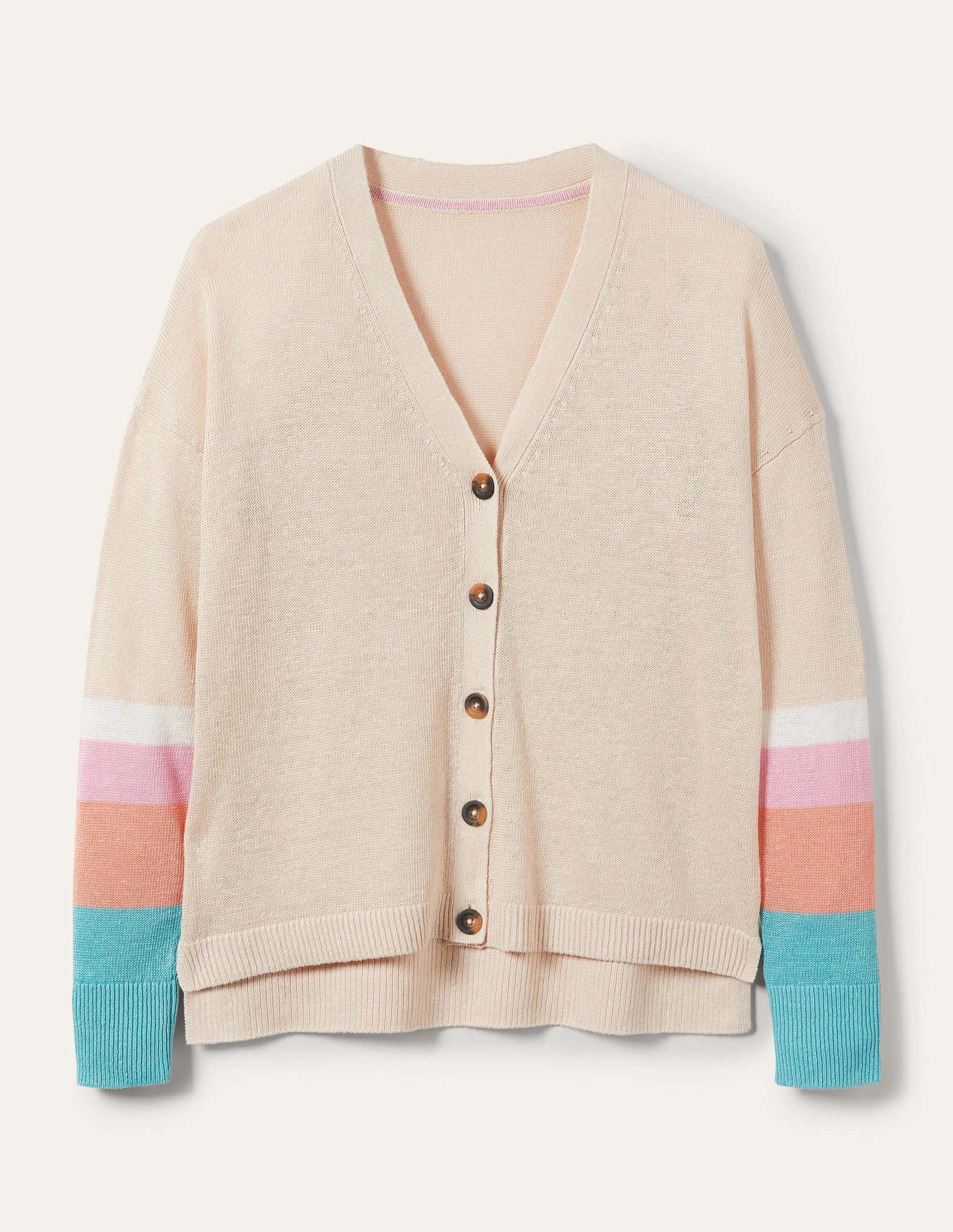 Colourblock Linen Cardigan-Chalky Coral Bon Bon - Image 7