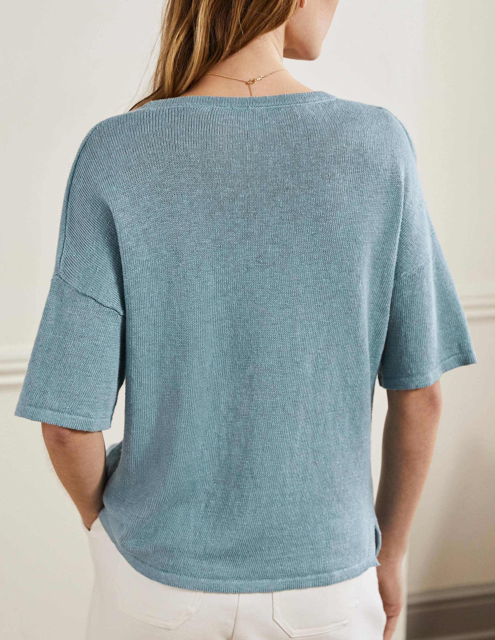Linen Knitted  T-shirt-Larkspur Blue - Image 3