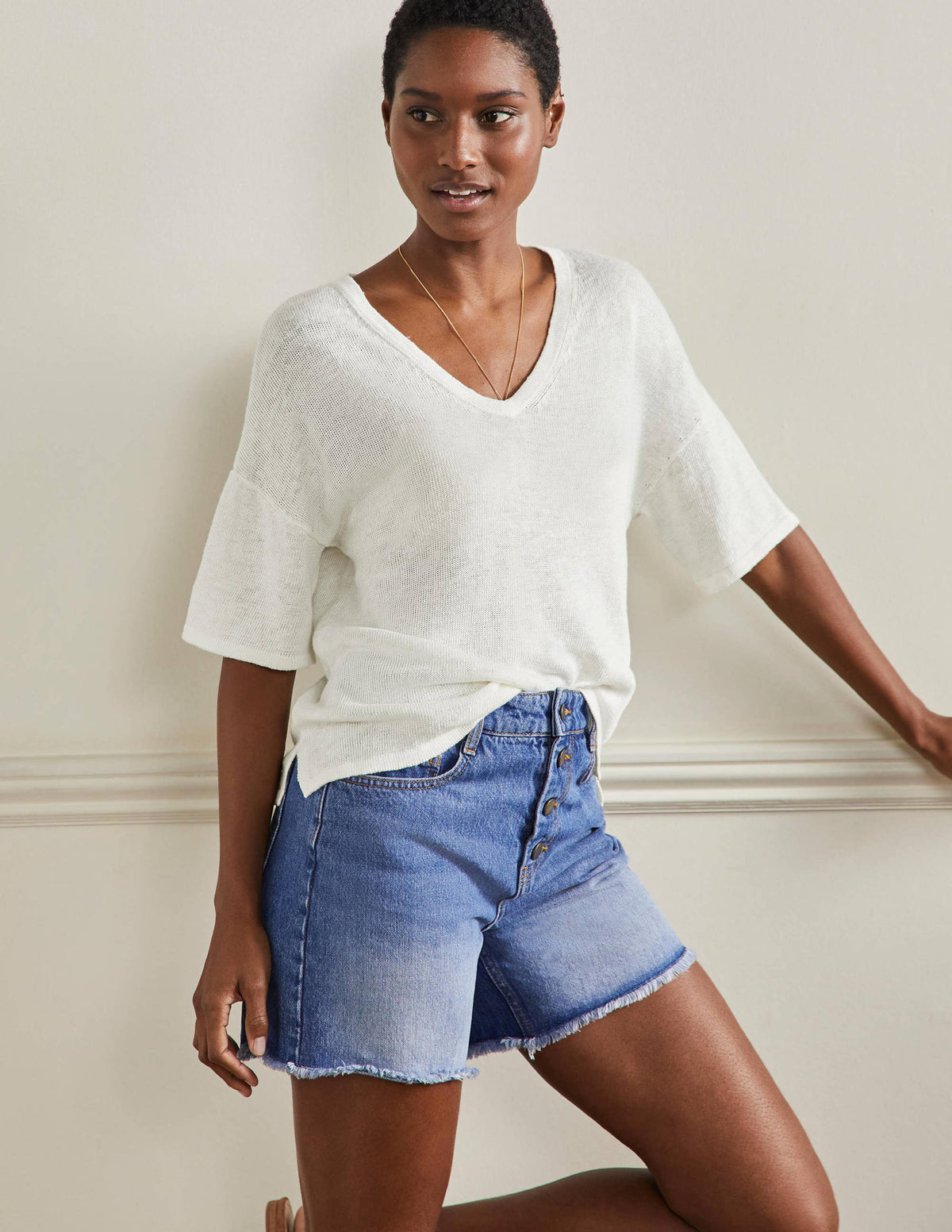 Linen Knitted  T-shirt-Ivory-1