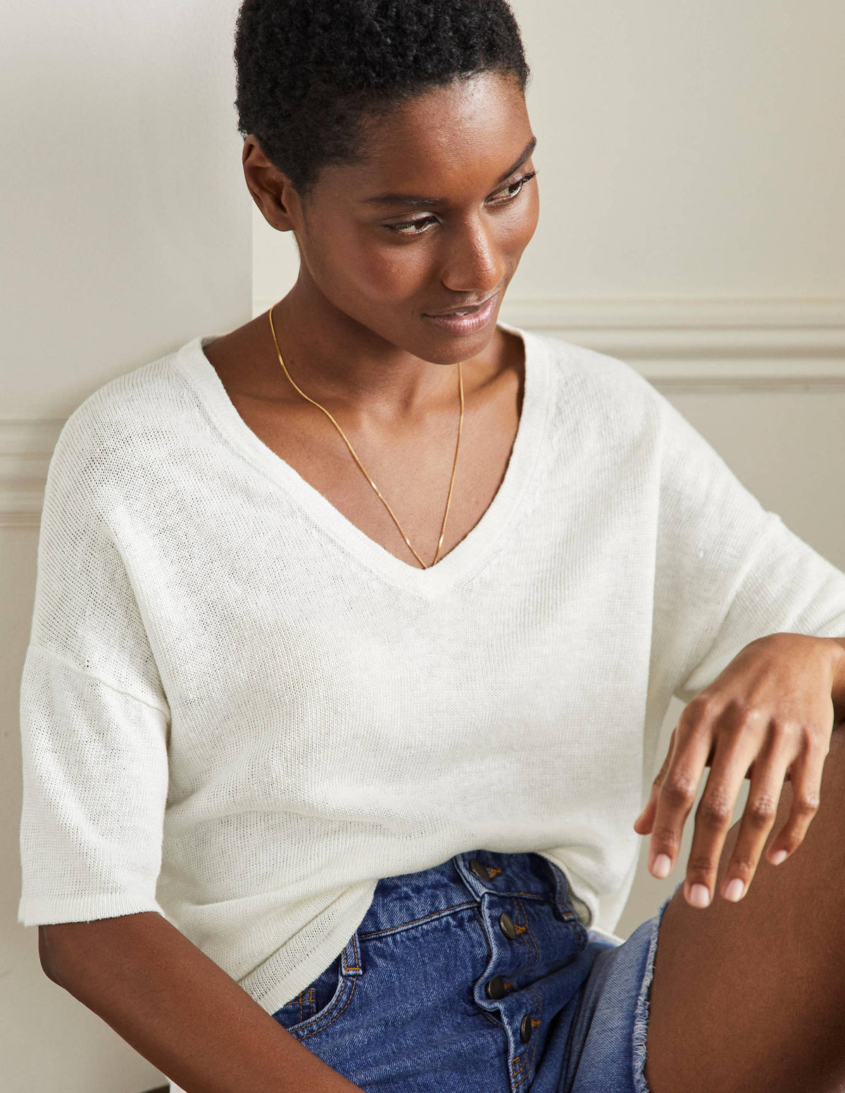 Linen Knitted  T-shirt-Ivory-4