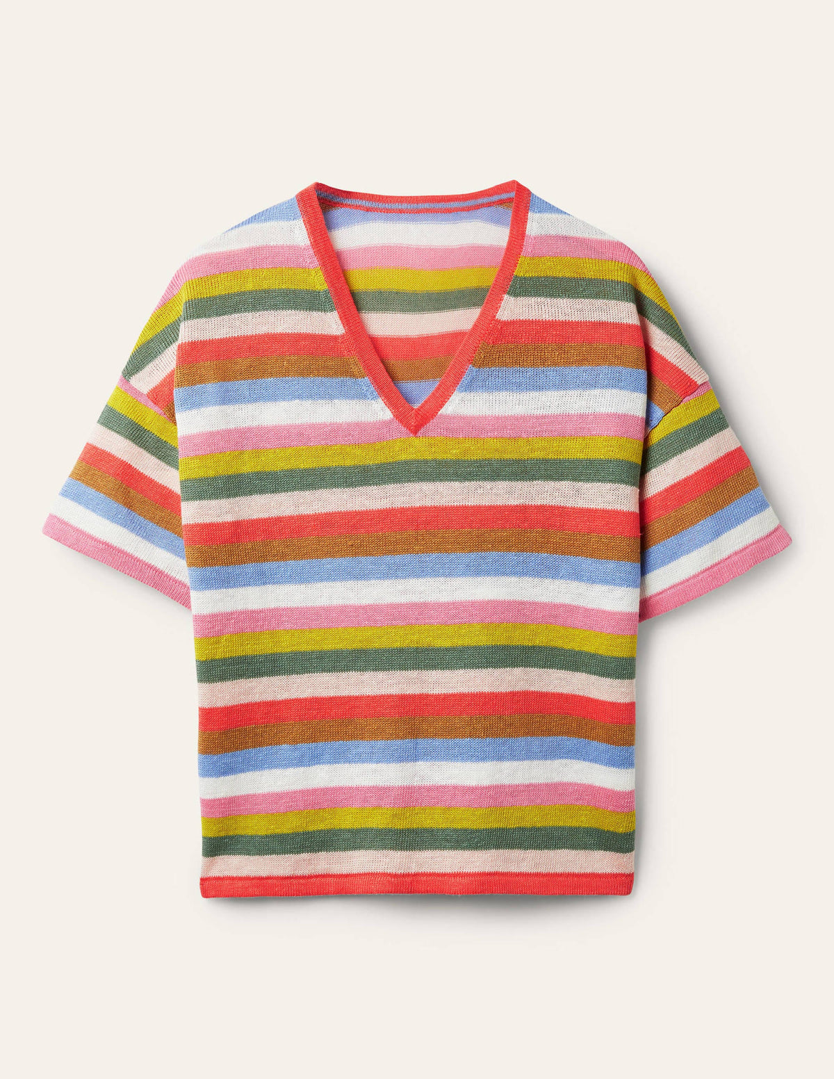 Linen Knitted  T-shirt-Hot Coral Rainbow - Image 6