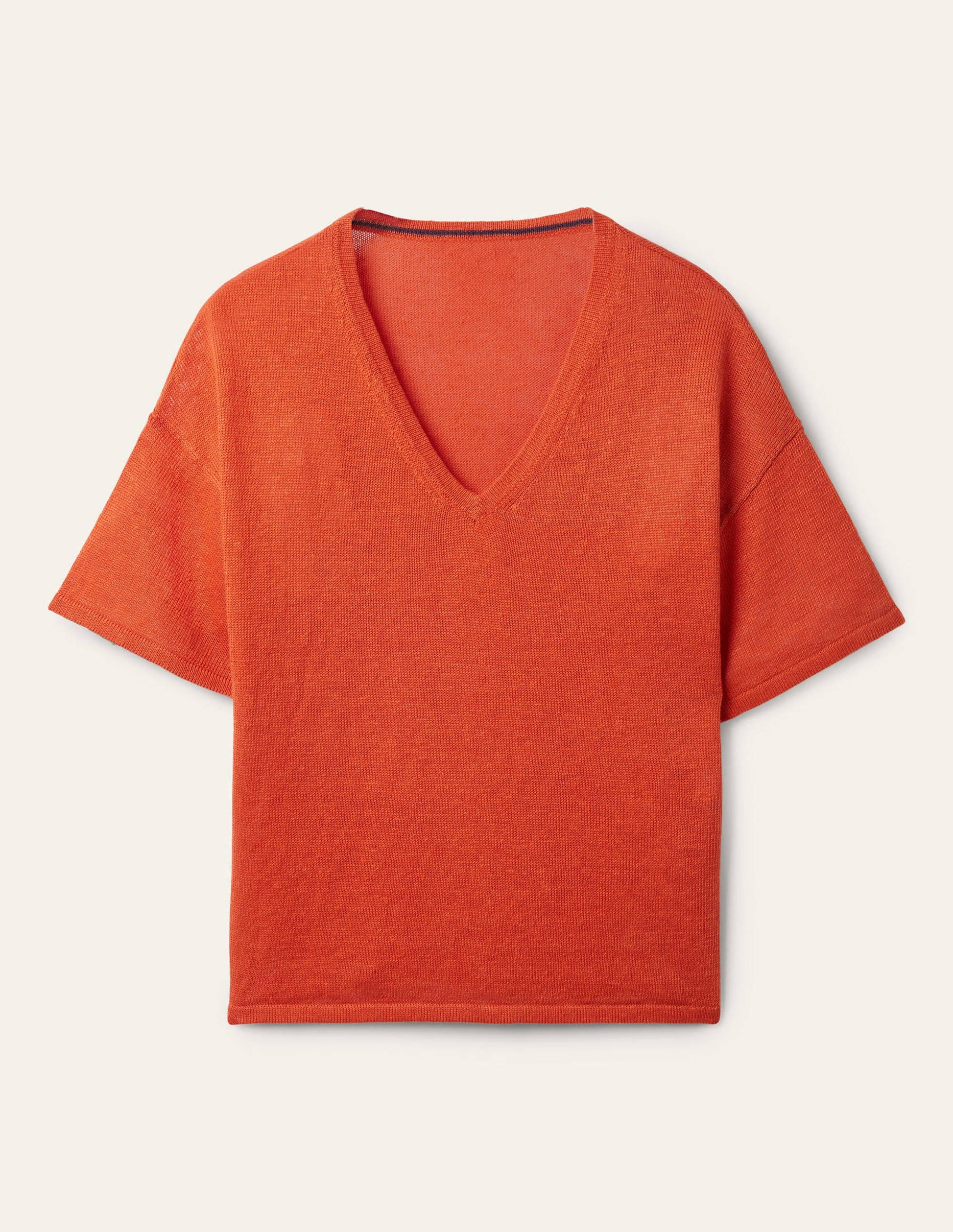 Linen Knitted  T-shirt-Bright Papaya-6