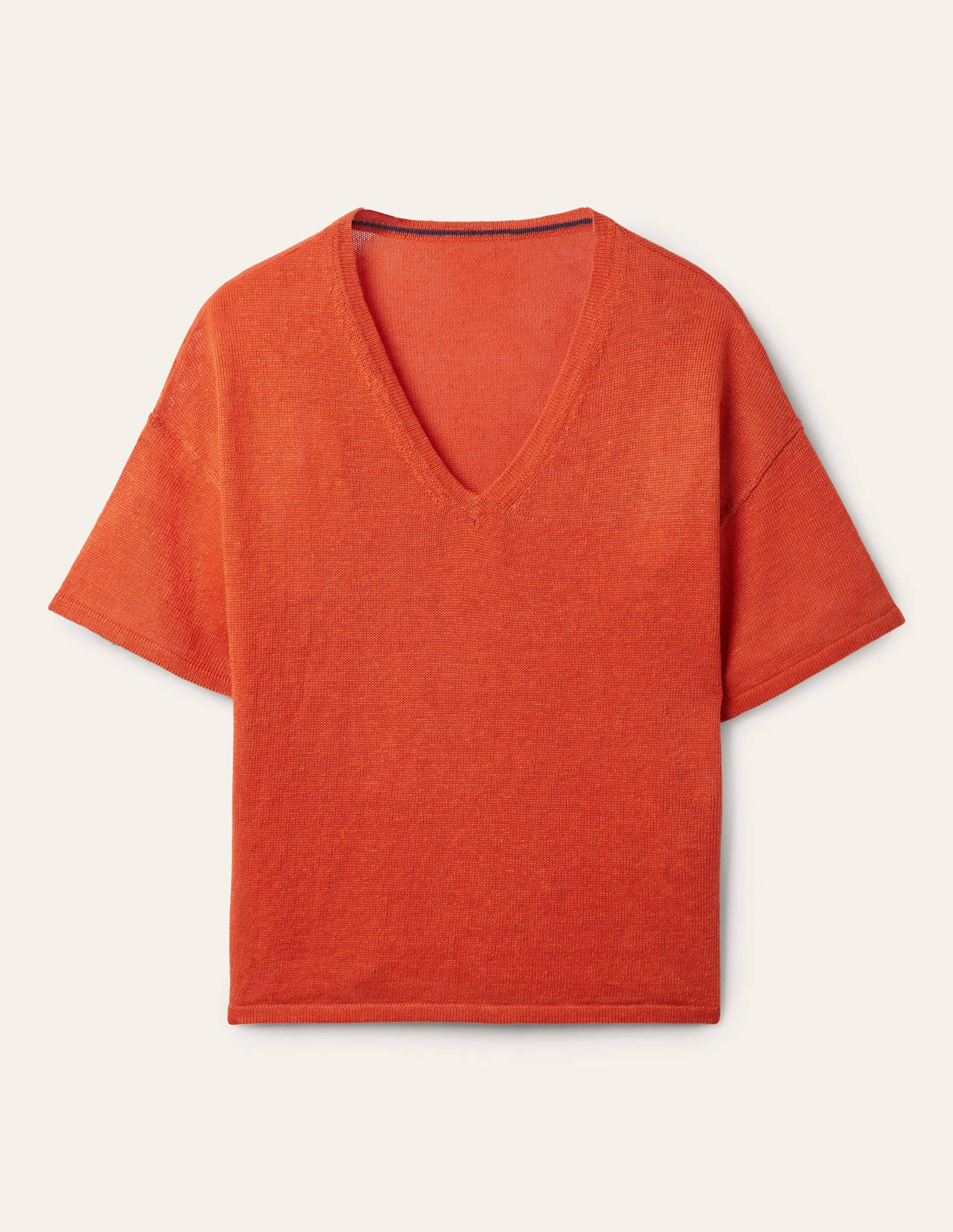 Linen Knitted  T-shirt-Bright Papaya - Image 6