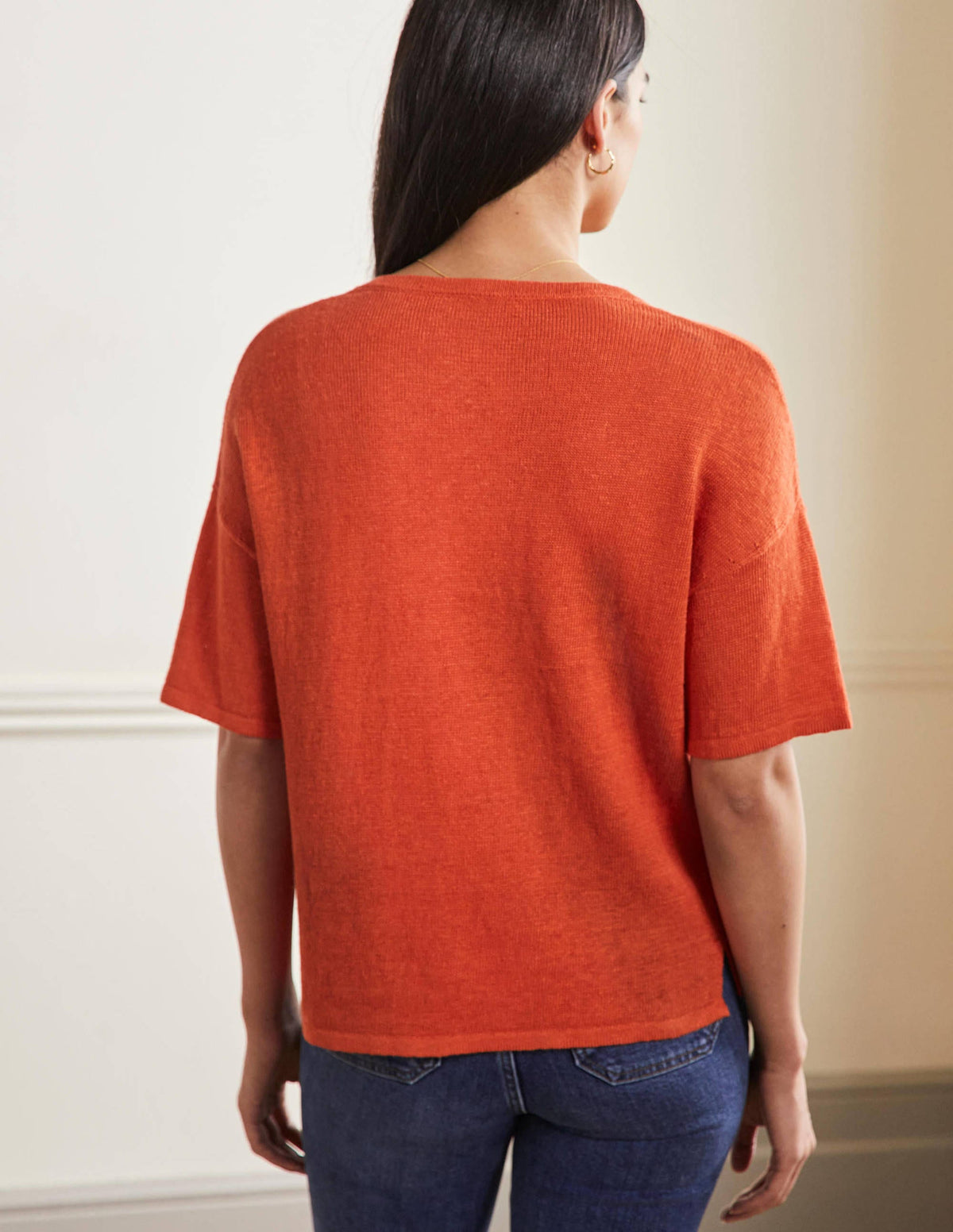 Linen Knitted  T-shirt-Bright Papaya - Image 3
