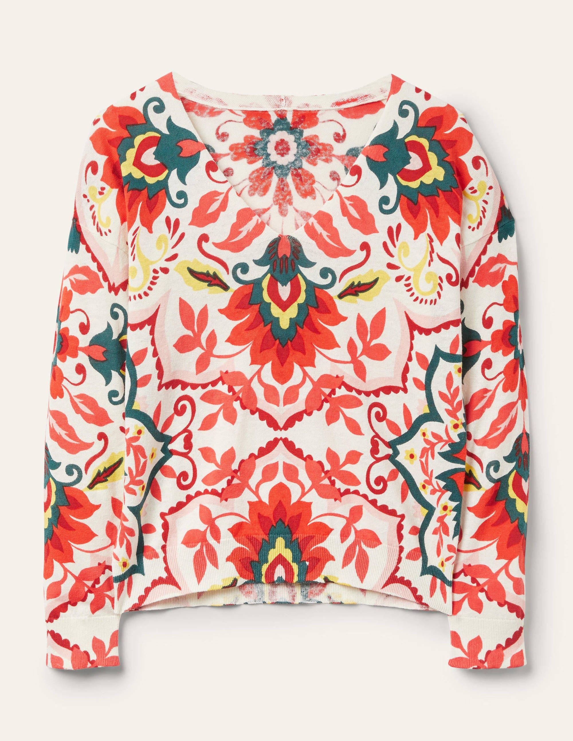 Relaxed Printed V-neck Sweater-Multi, Moroccan Bloom - Image 6
