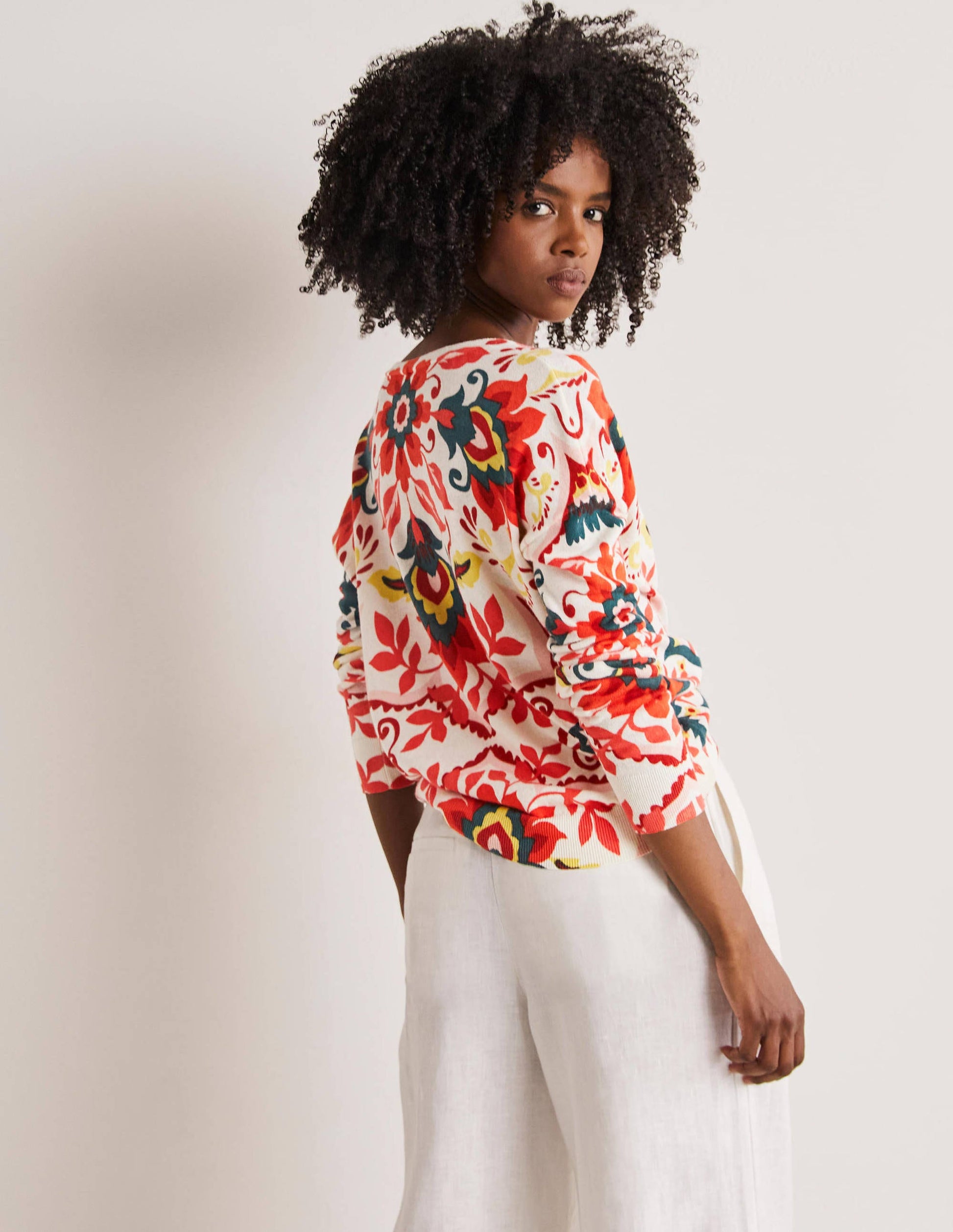 Relaxed Printed V-neck Sweater-Multi, Moroccan Bloom-3