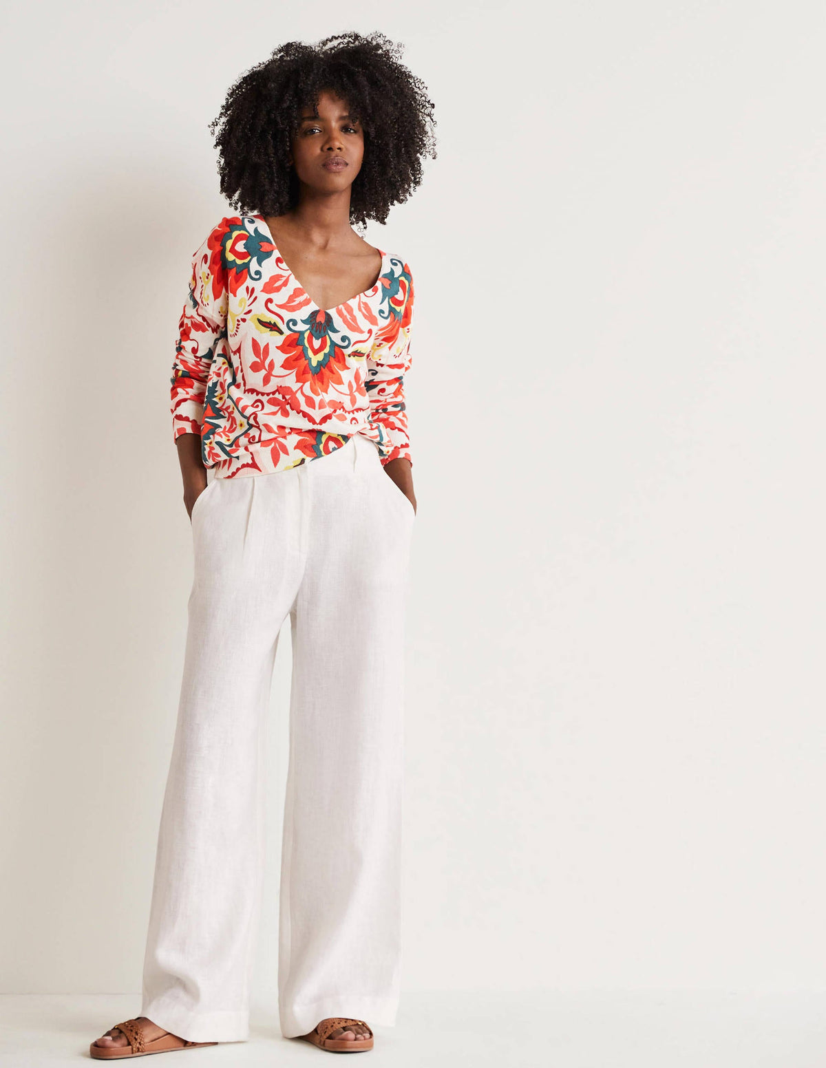 Relaxed Printed V-neck Sweater-Multi, Moroccan Bloom-4