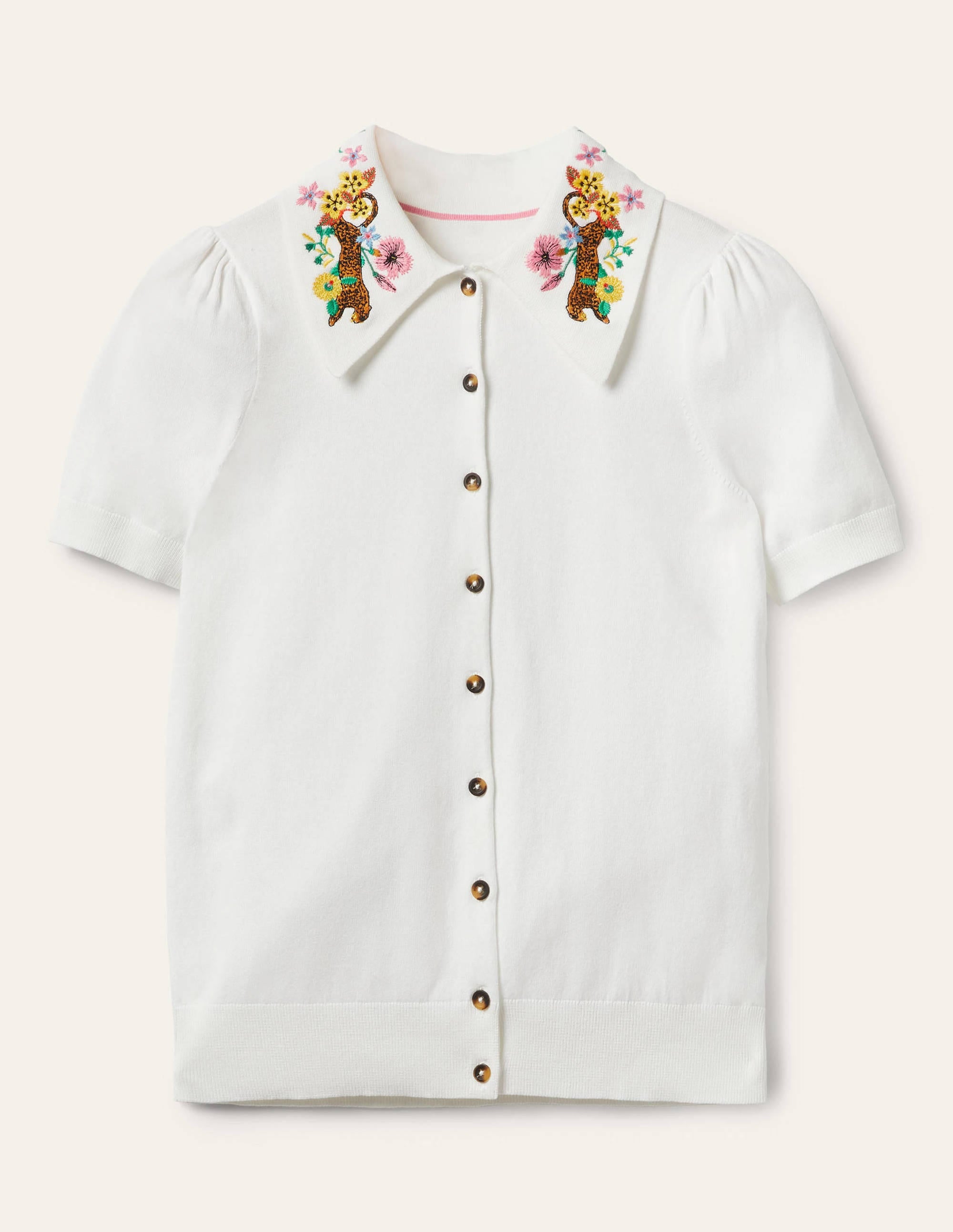Embroidered Collar Cardigan-Ivory - Image 6