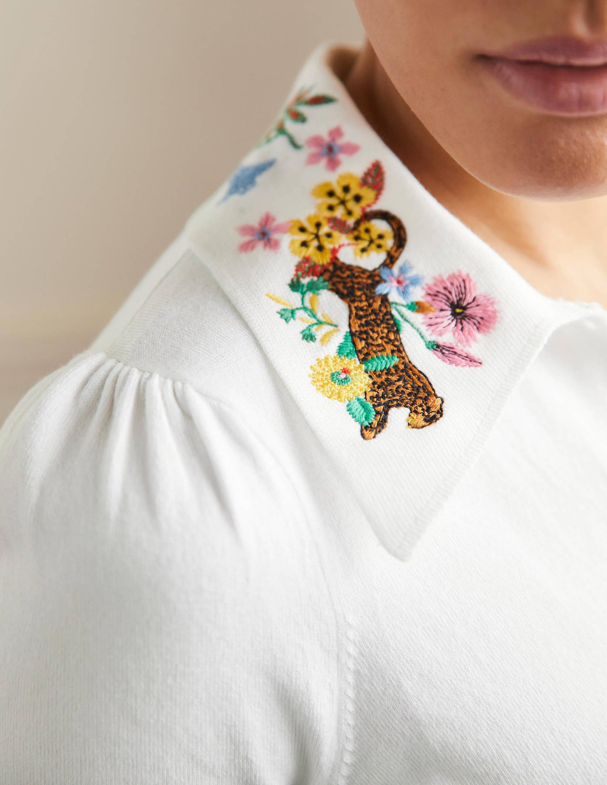 Embroidered Collar Cardigan-Ivory - Image 2