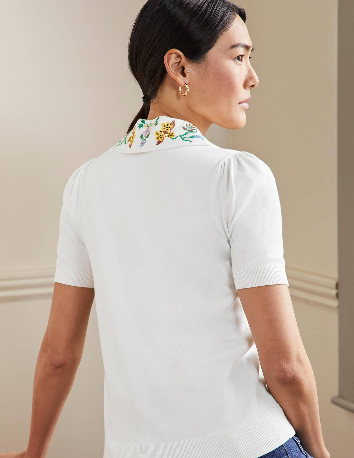 Embroidered Collar Cardigan-Ivory-3