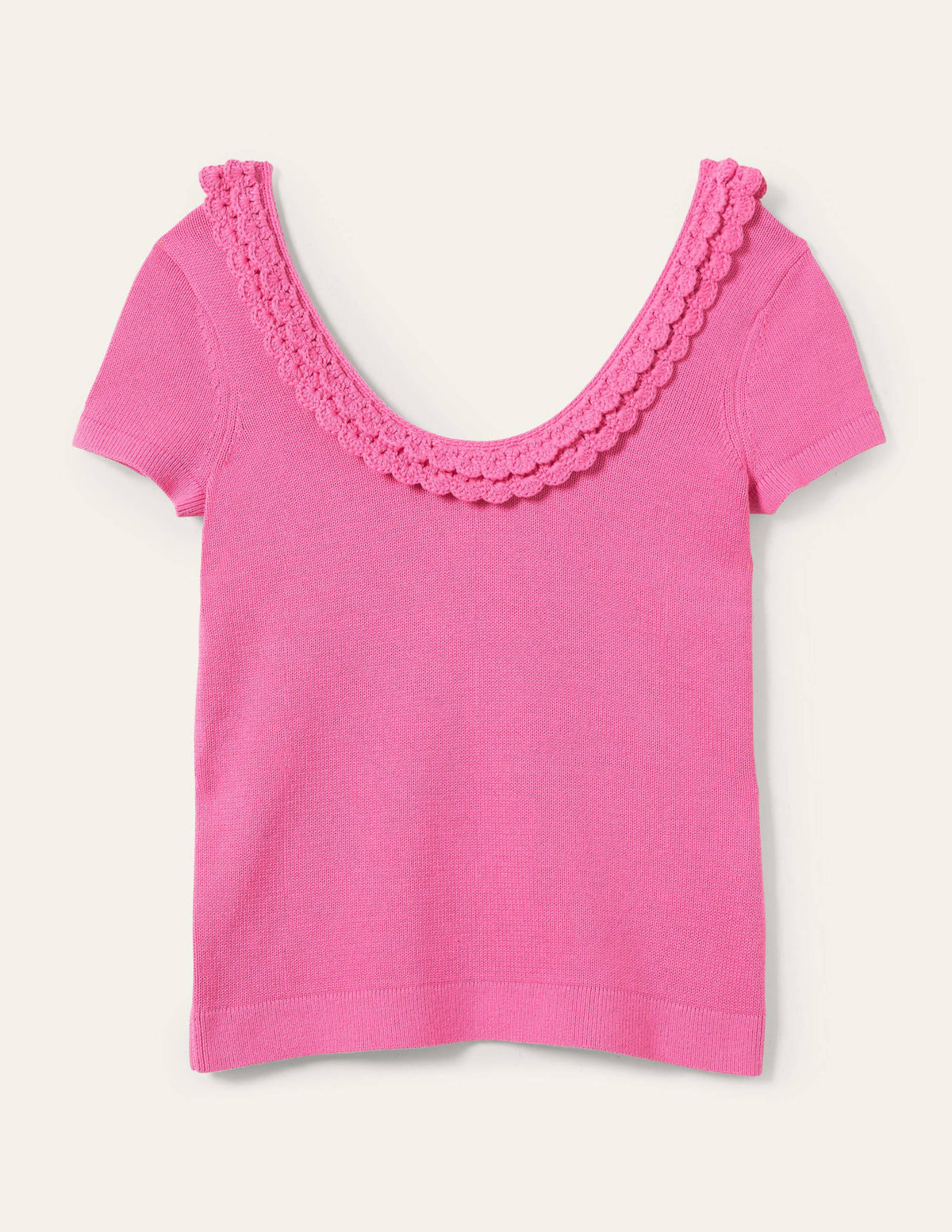 Crochet Scallop Knit T-shirt-Strawberry Daiquiri Pink-6