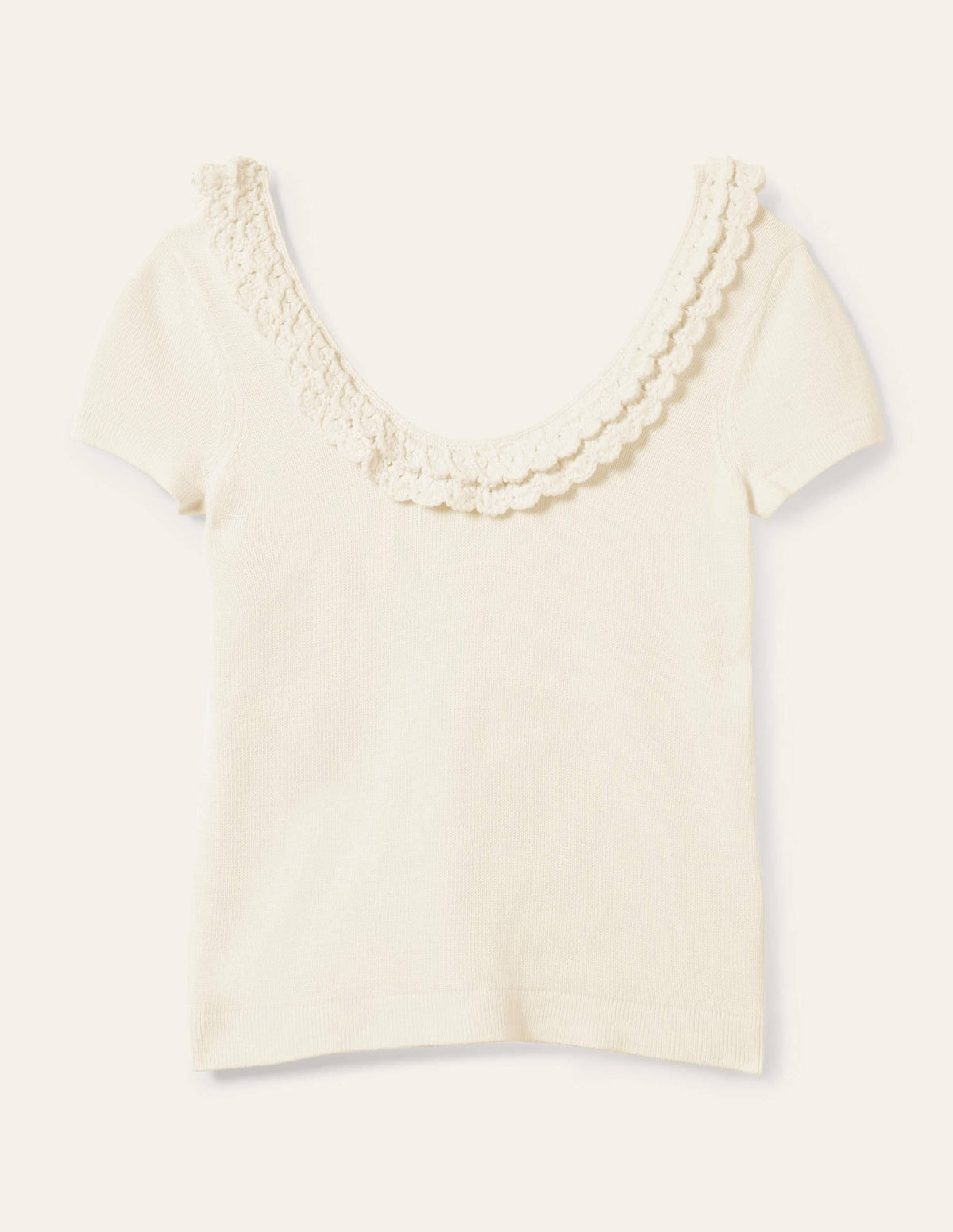 Crochet Scallop Knit T-shirt-Ivory-6