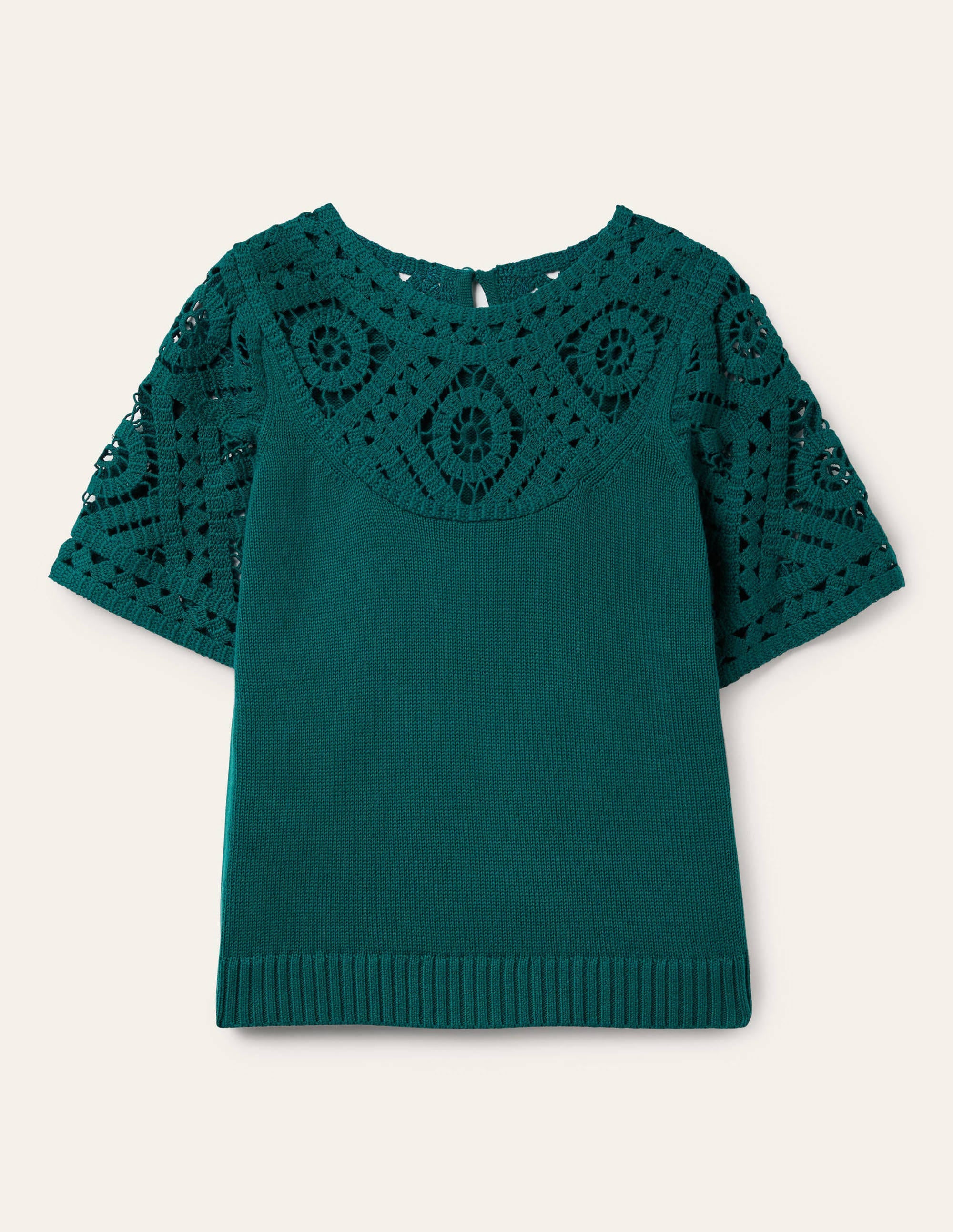 Crochet Detail Knitted T-shirt-Chesapeake Bay Green - Image 7