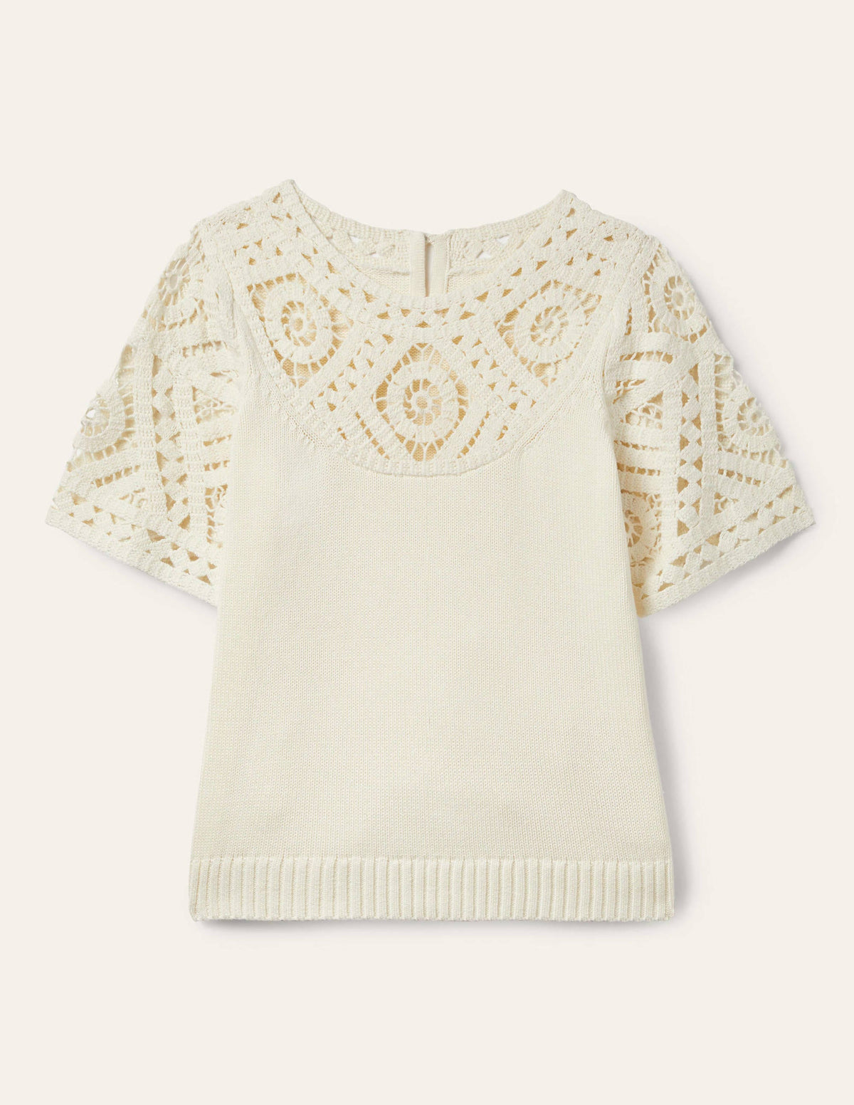Crochet Detail Knitted T-shirt-Ivory - Image 7