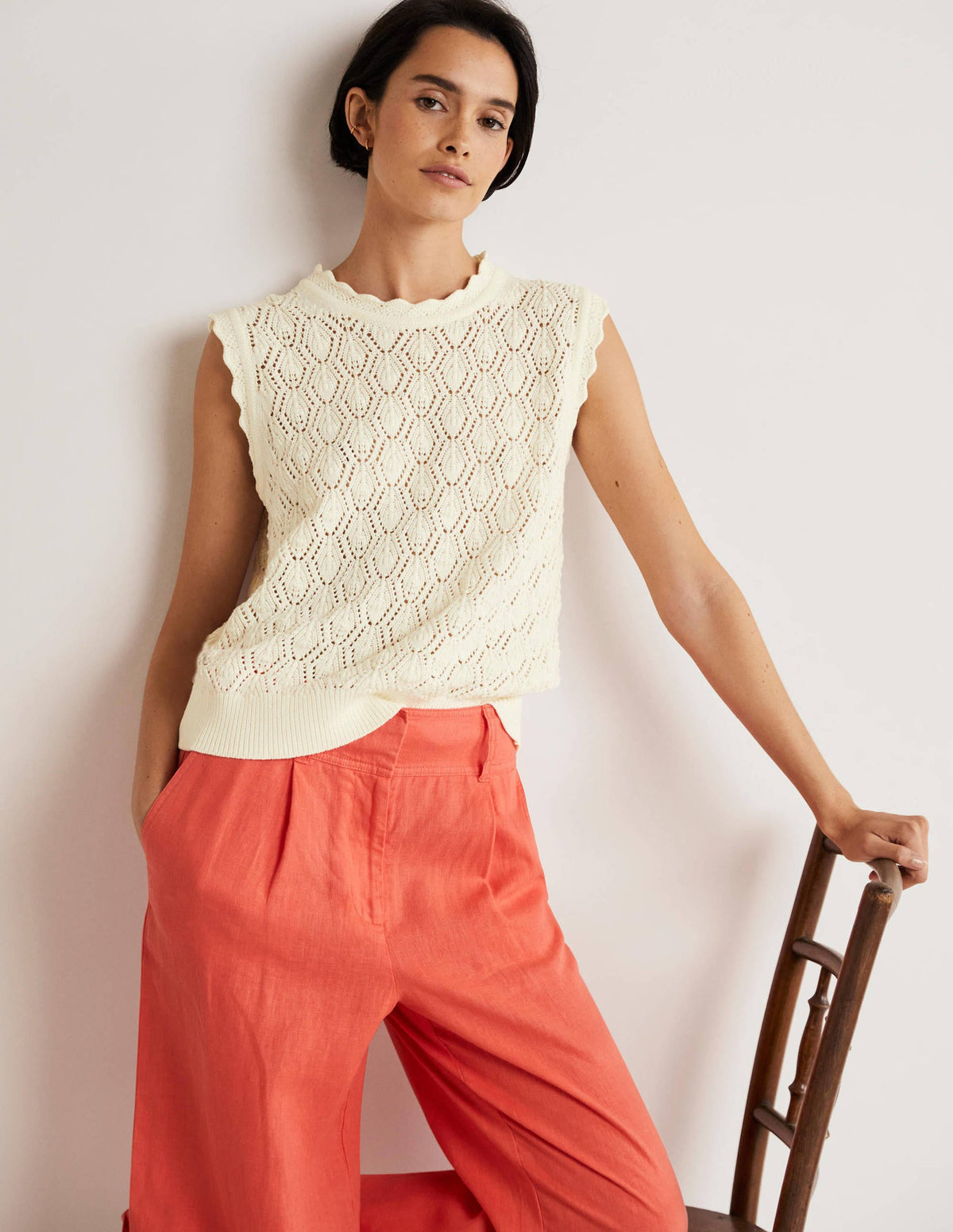 Scallop Crochet Knitted Vest-Ivory - Image 1