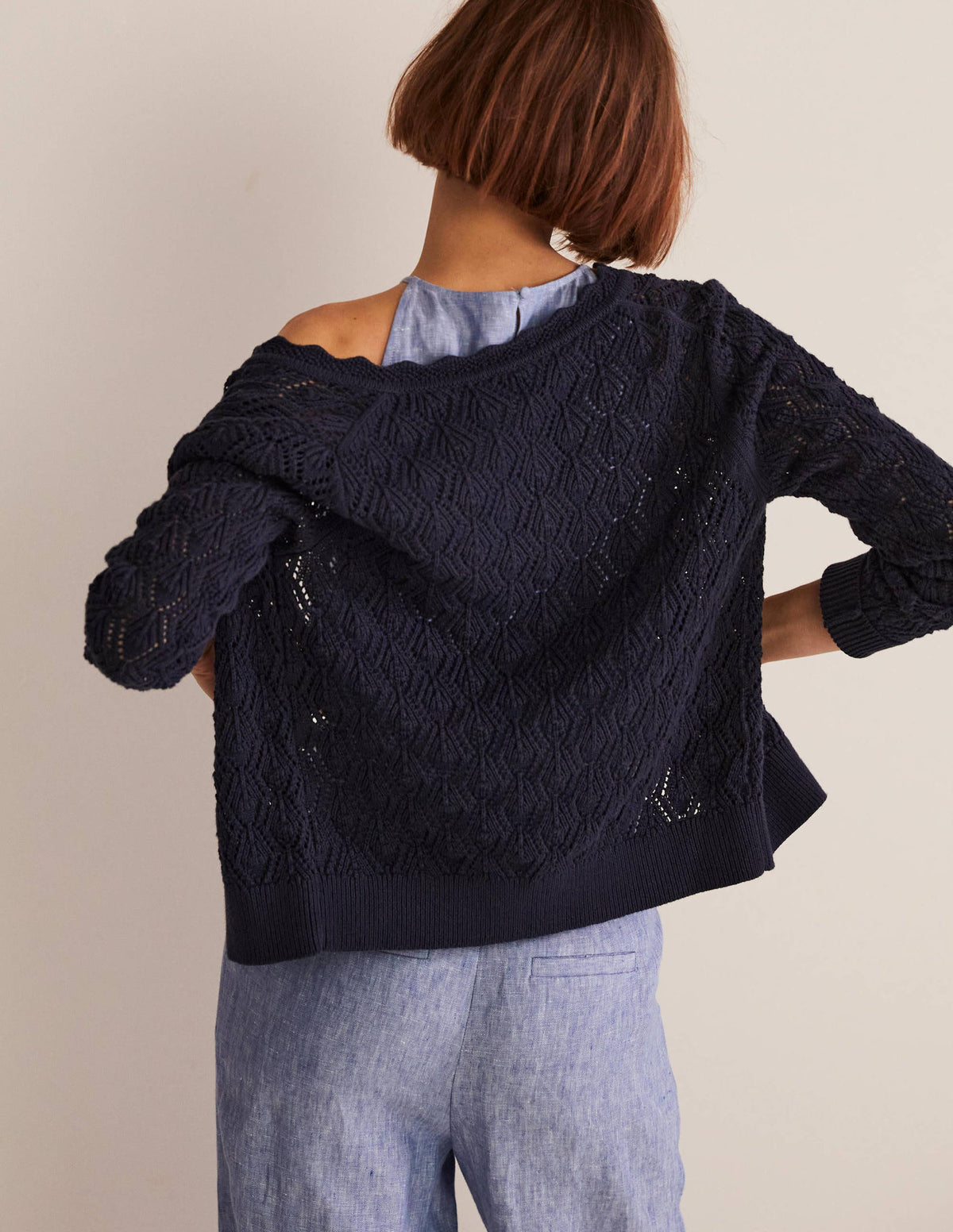 Scallop Crochet Cardigan-navy-5