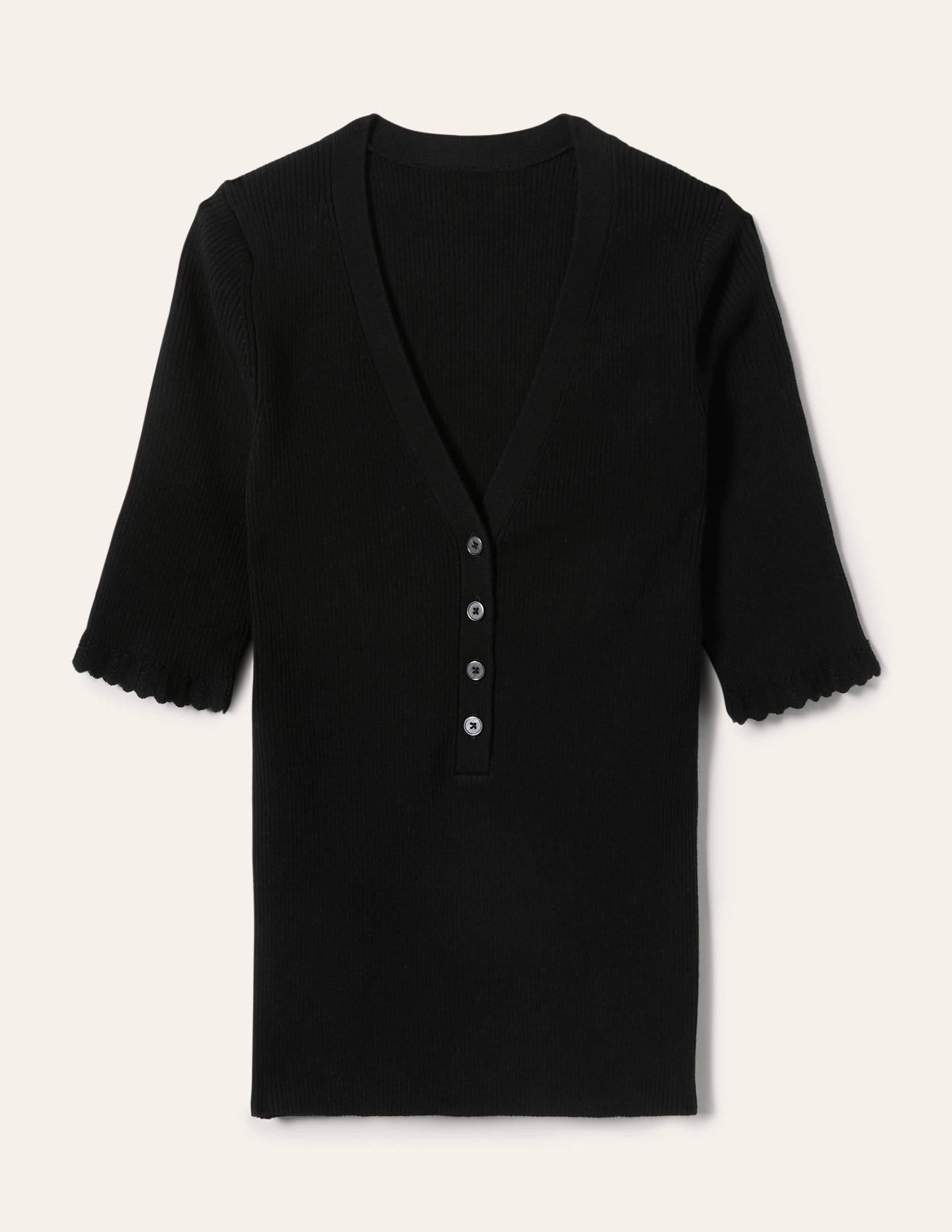 Ribbed Knitted T-shirt-Black - Image 6