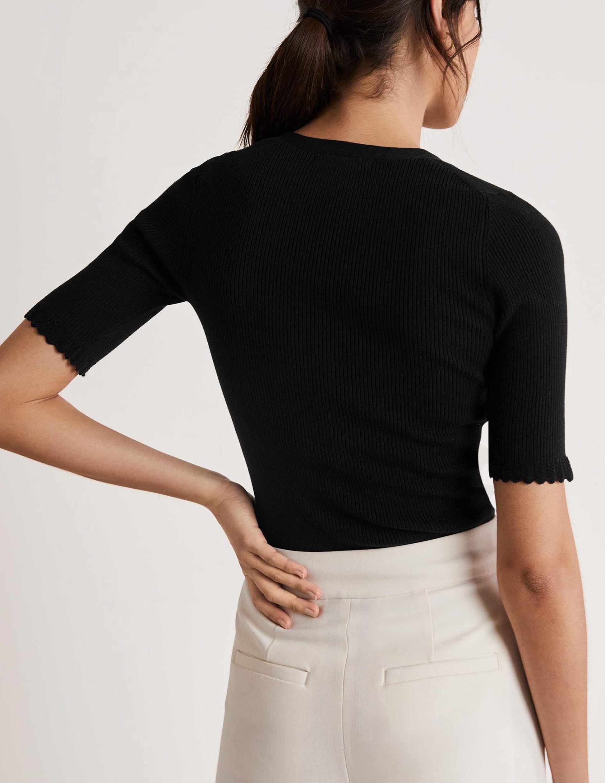 Ribbed Knitted T-shirt-Black-3