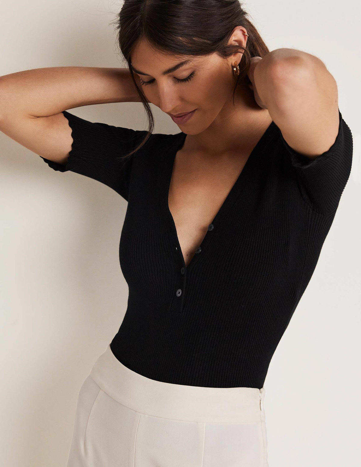 Ribbed Knitted T-shirt-Black-5