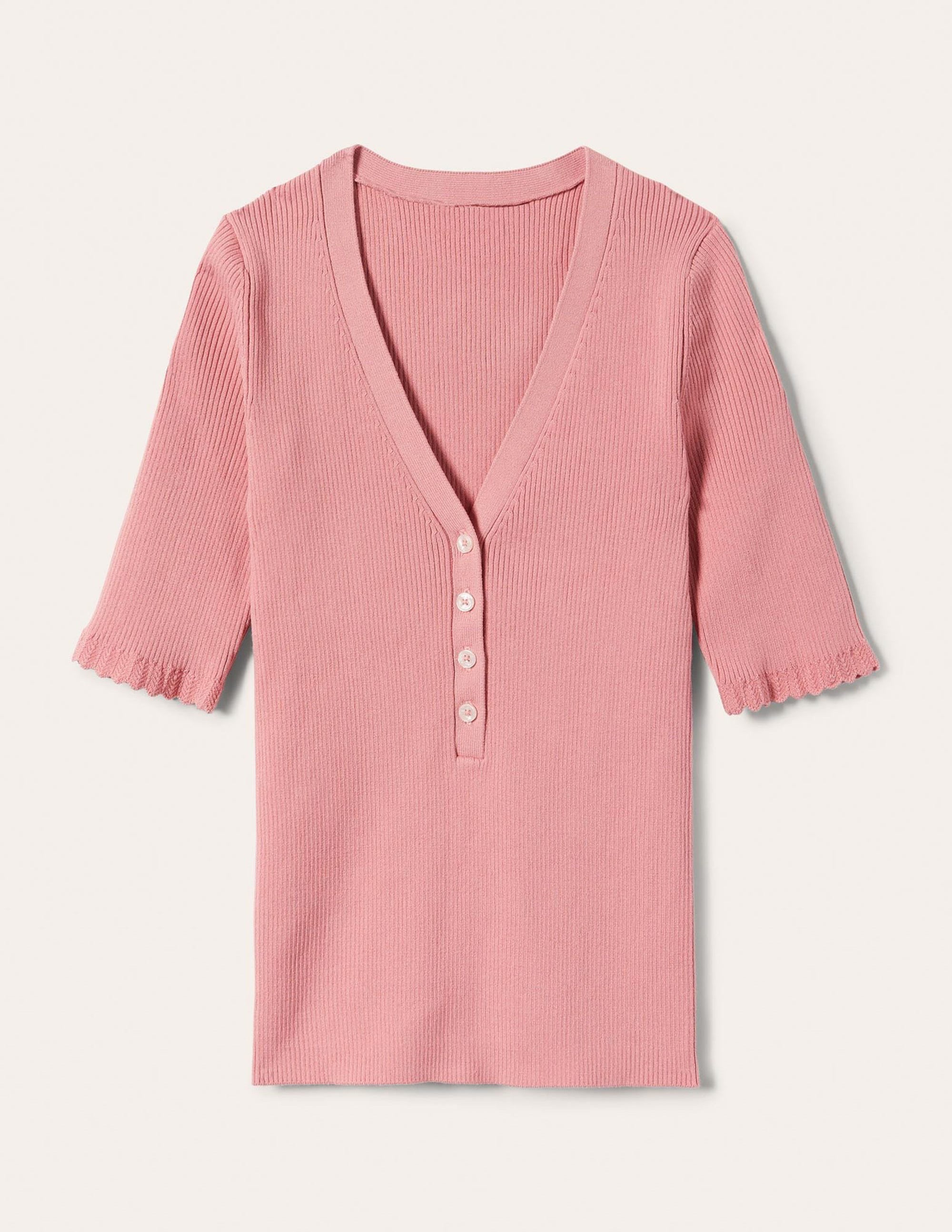 Ribbed Knitted T-shirt-Almond Pink - Image 5