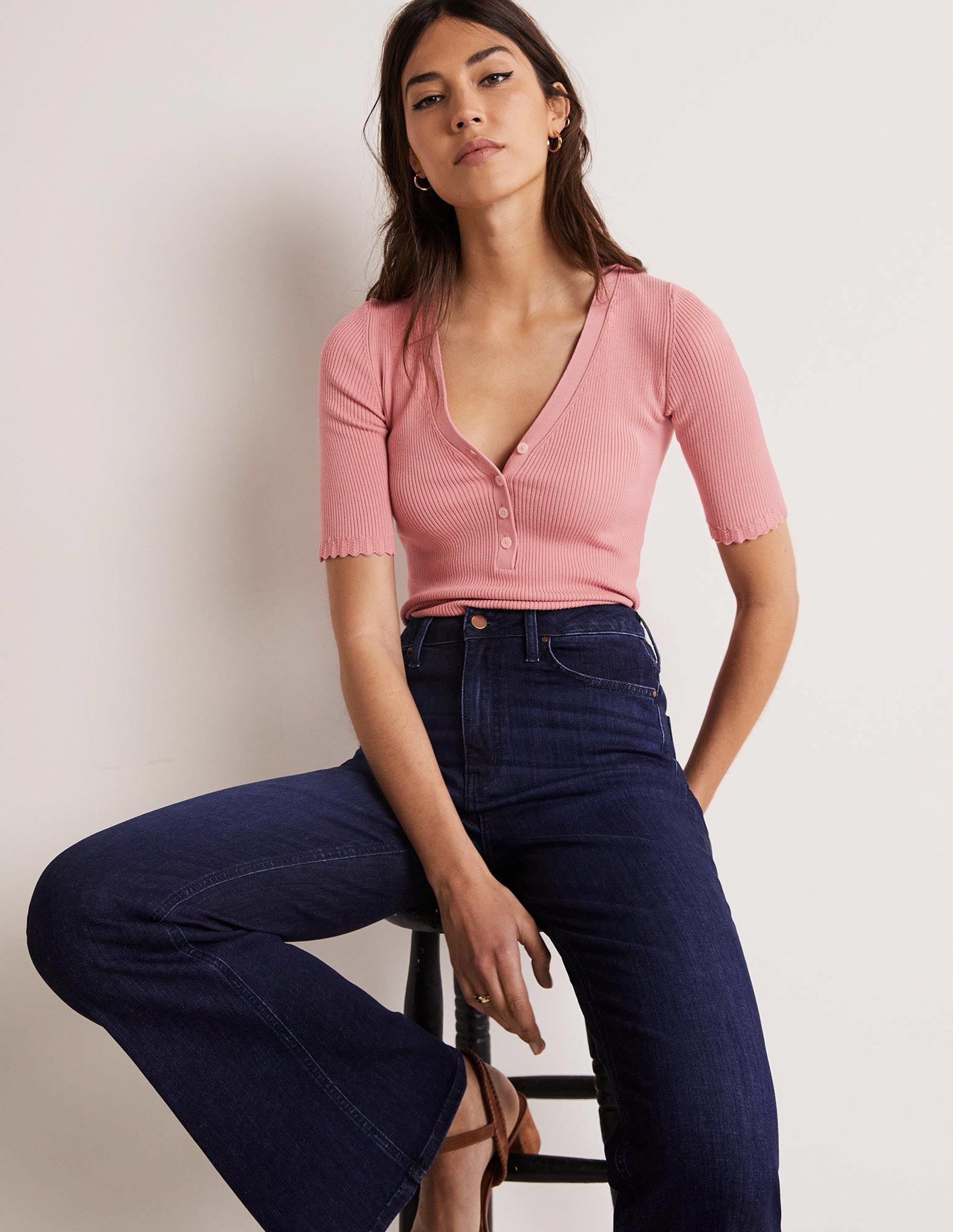 Ribbed Knitted T-shirt-Almond Pink - Image 3