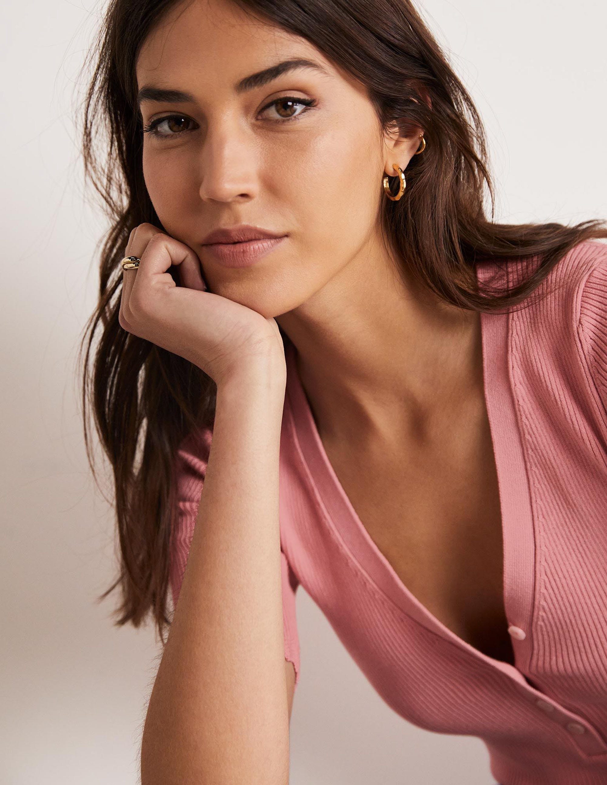 Ribbed Knitted T-shirt-Almond Pink - Image 4