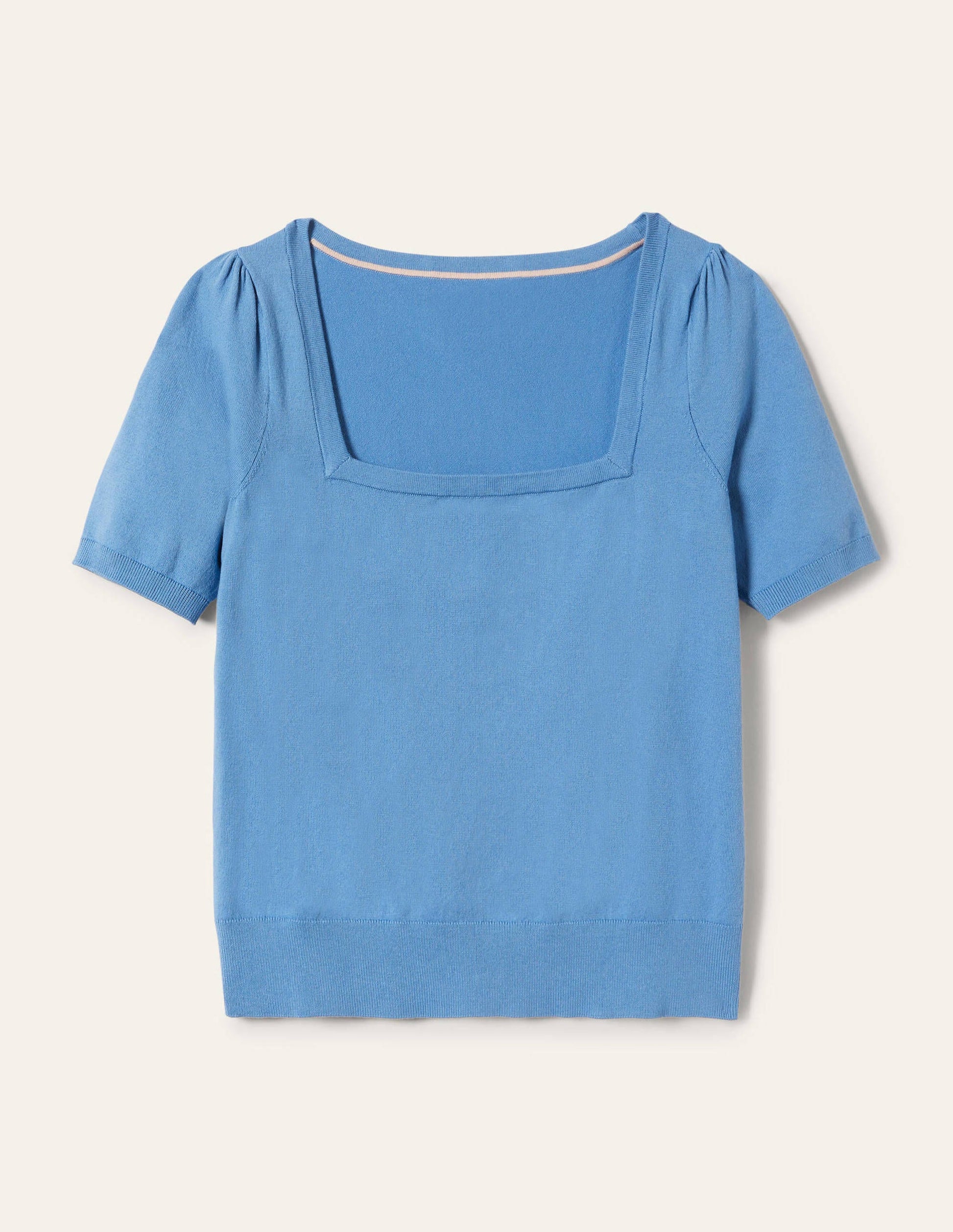 Cotton Square Neck Knitted Top-Riviera Blue-5