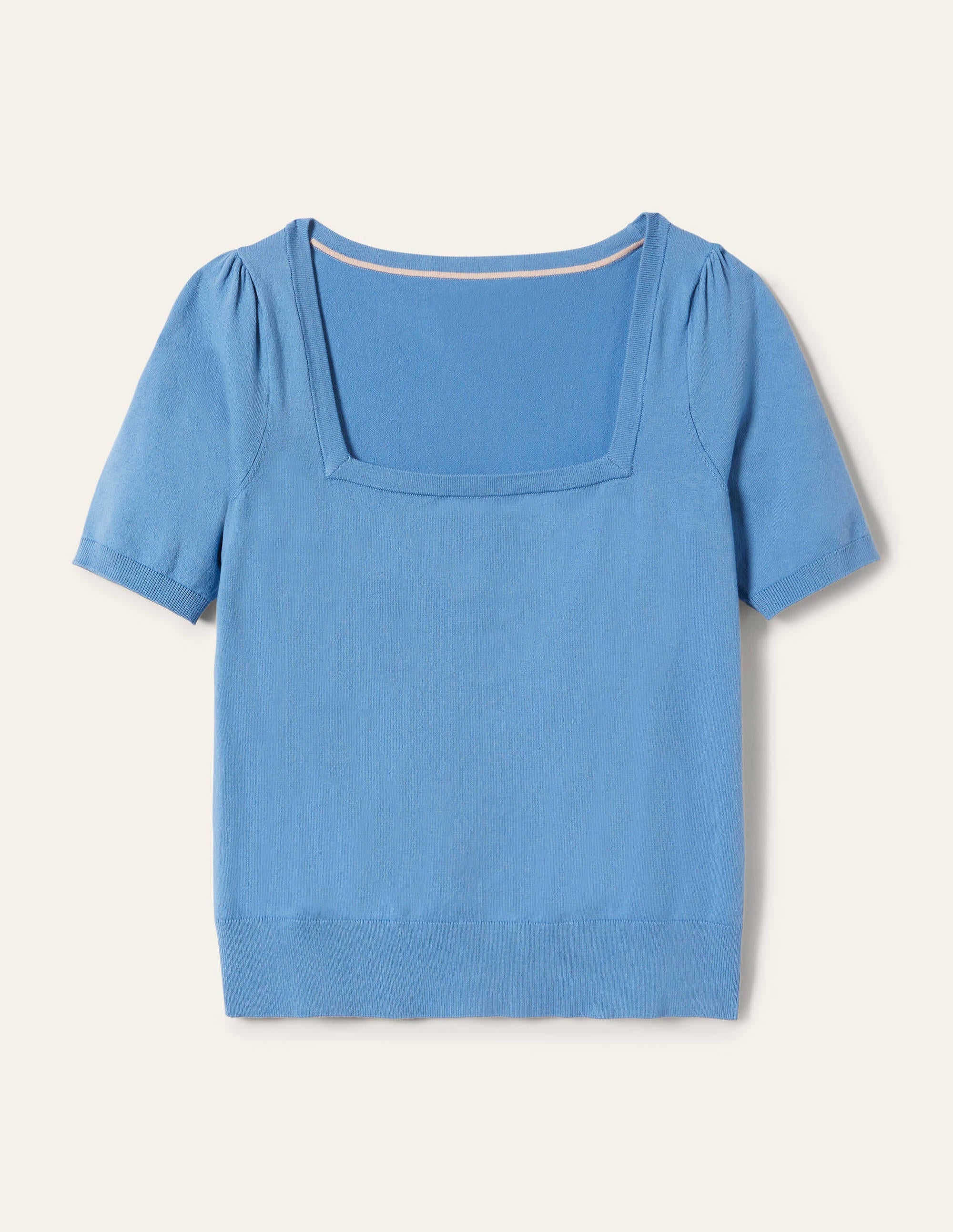 Cotton Square Neck Knitted Top-Riviera Blue - Image 5