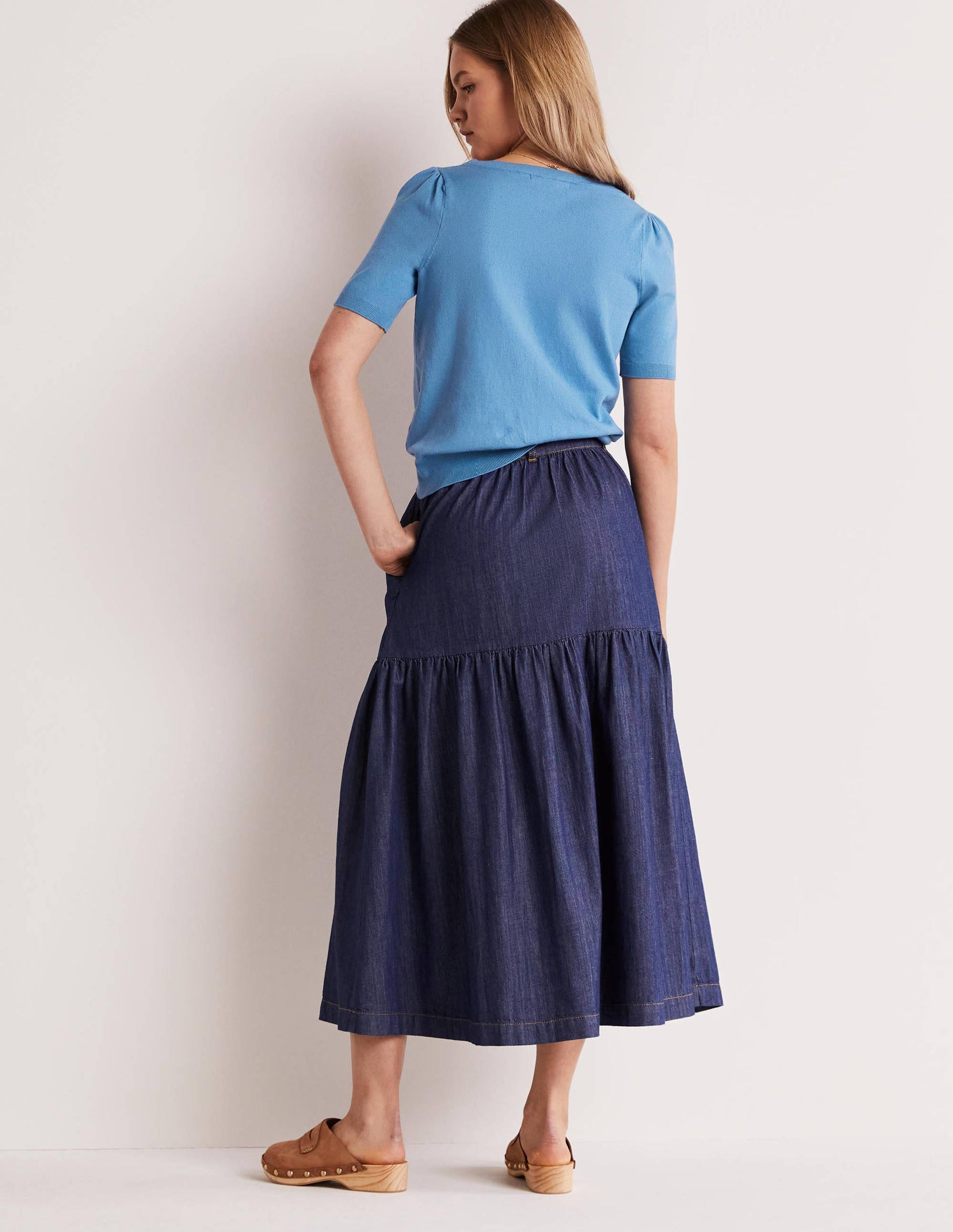Cotton Square Neck Knitted Top-Riviera Blue-3