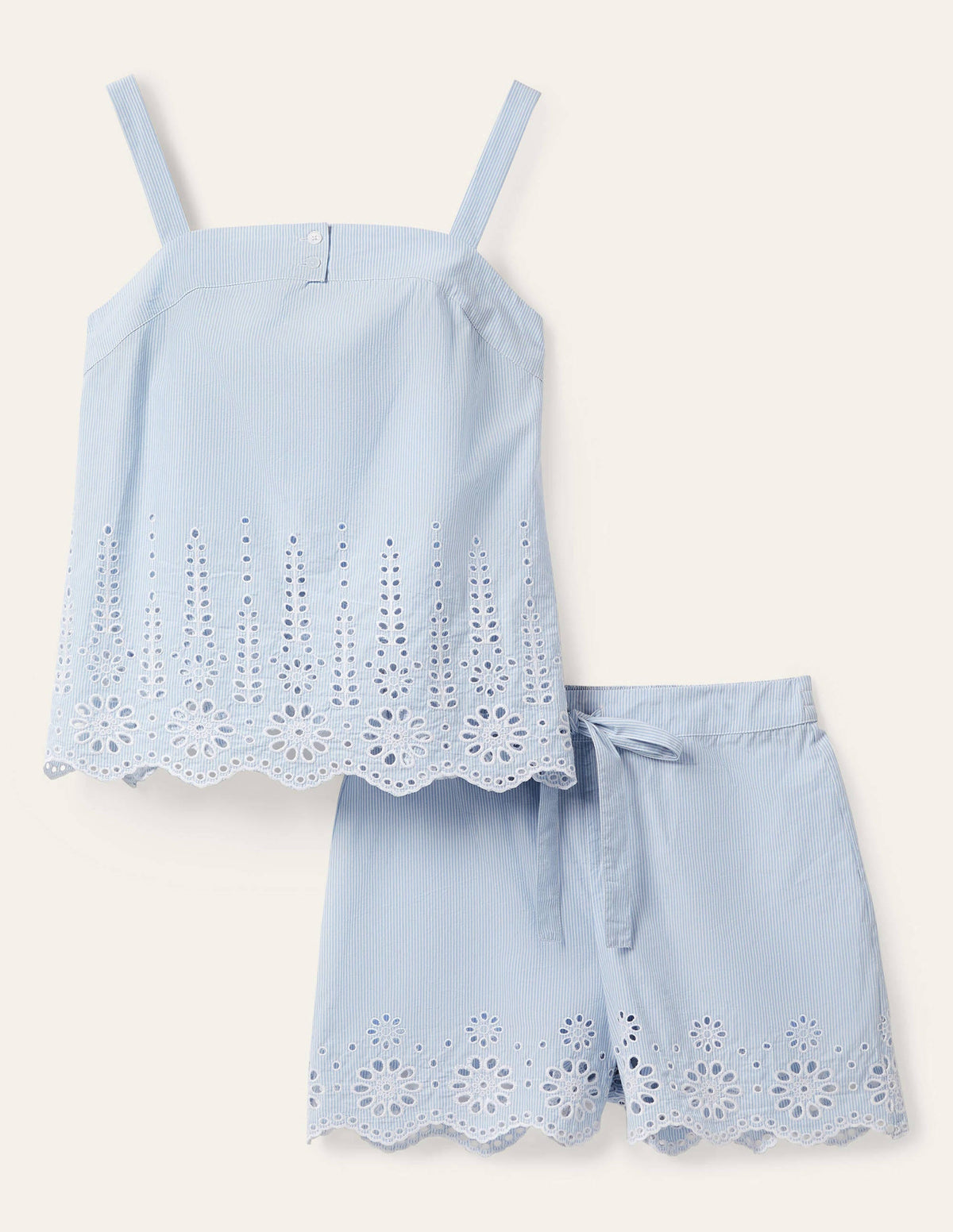 Broderie Short Pajama Set-Blue Ticking Stripe-6