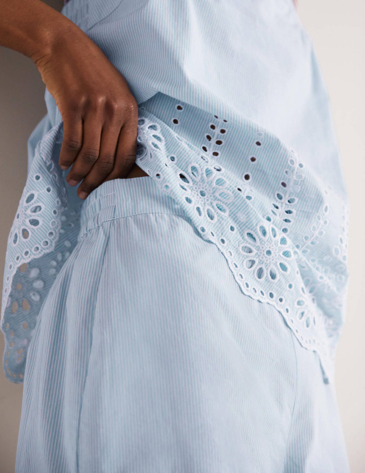 Broderie Short Pajama Set-Blue Ticking Stripe - Image 2