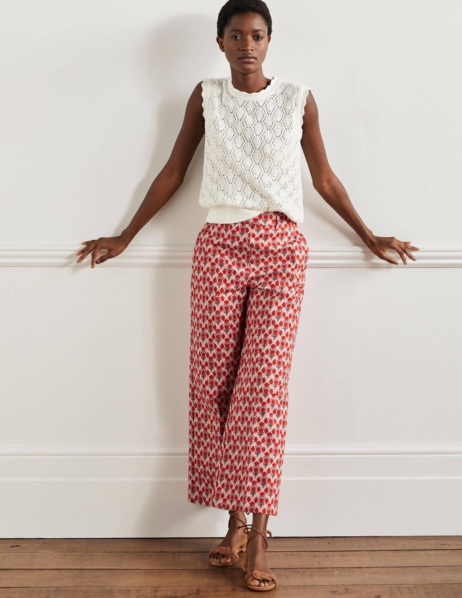 High Waisted Richmond Pants-Milkshake, Poppy Geo-1