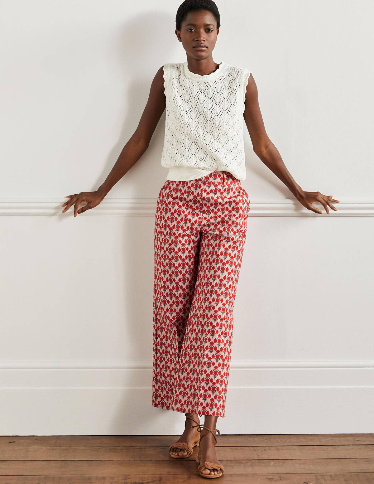 High Waisted Richmond Pants-Milkshake, Poppy Geo - Image 1