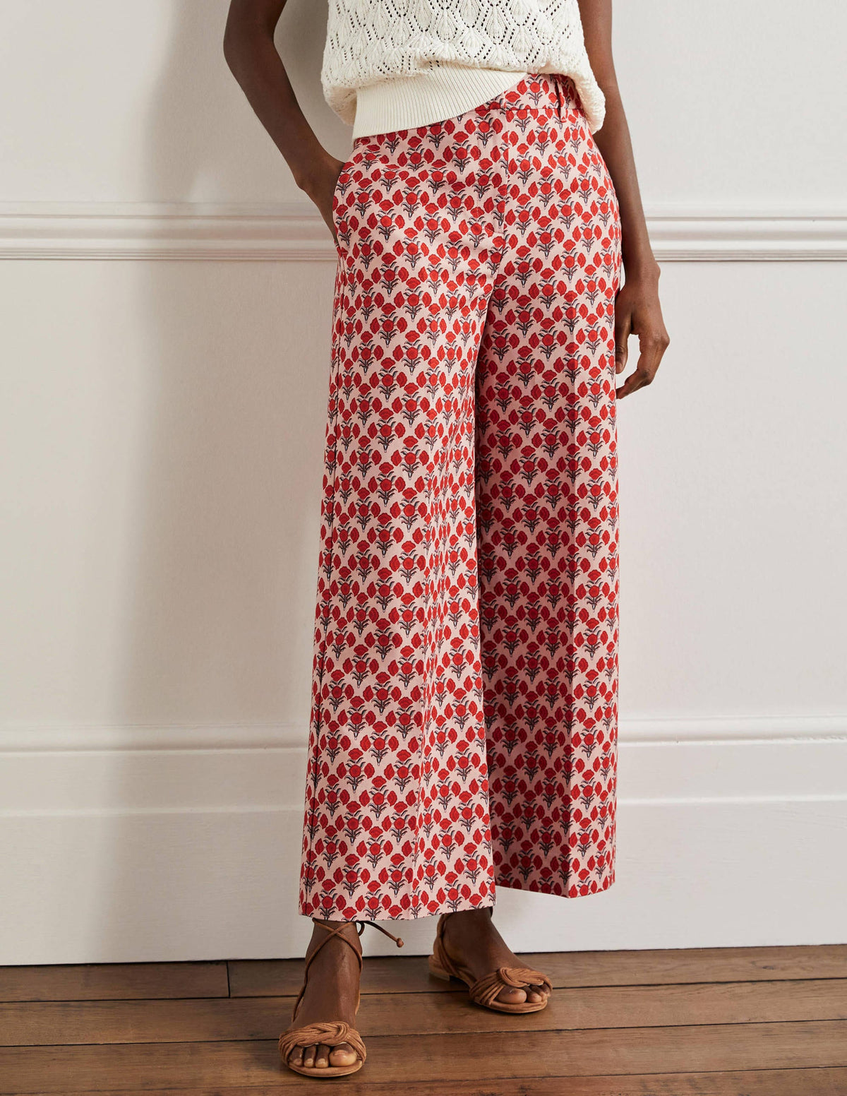 High Waisted Richmond Pants-Milkshake, Poppy Geo-4
