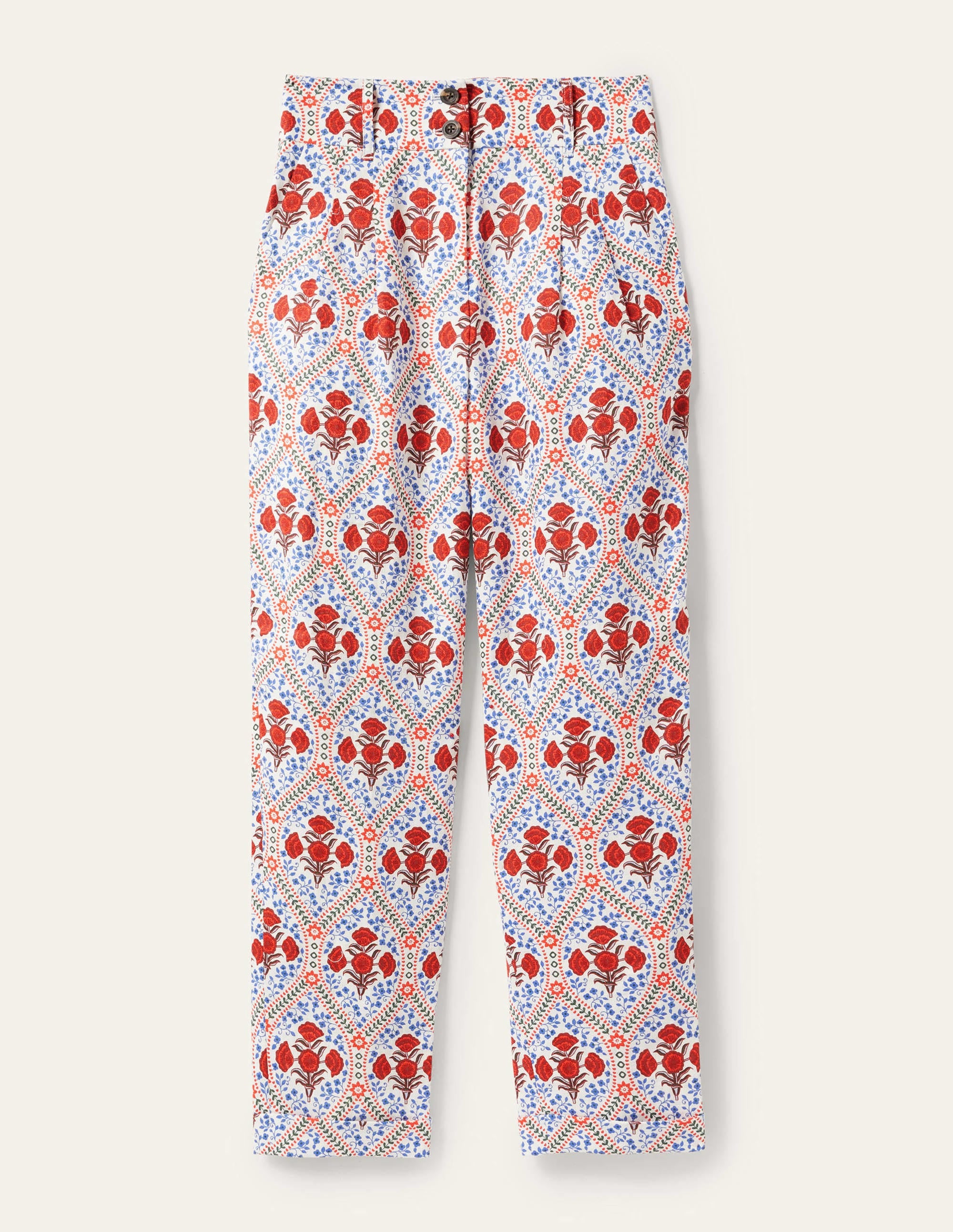 Pleated Turn Up Linen Pants-Ivory, Poppy Bloom - Image 5