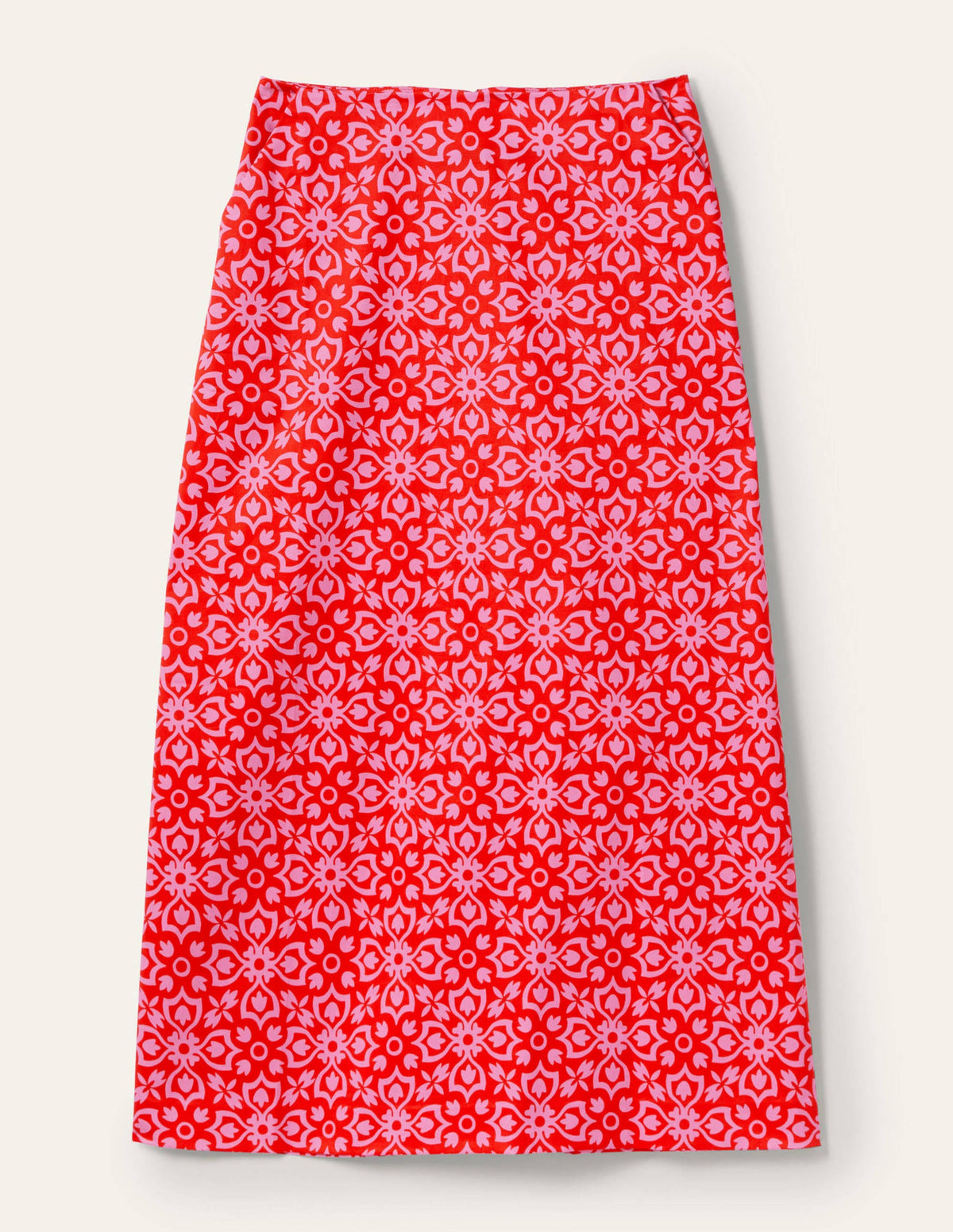 Printed A-line Midi Skirt-Dragon Red, Floret Tile-5
