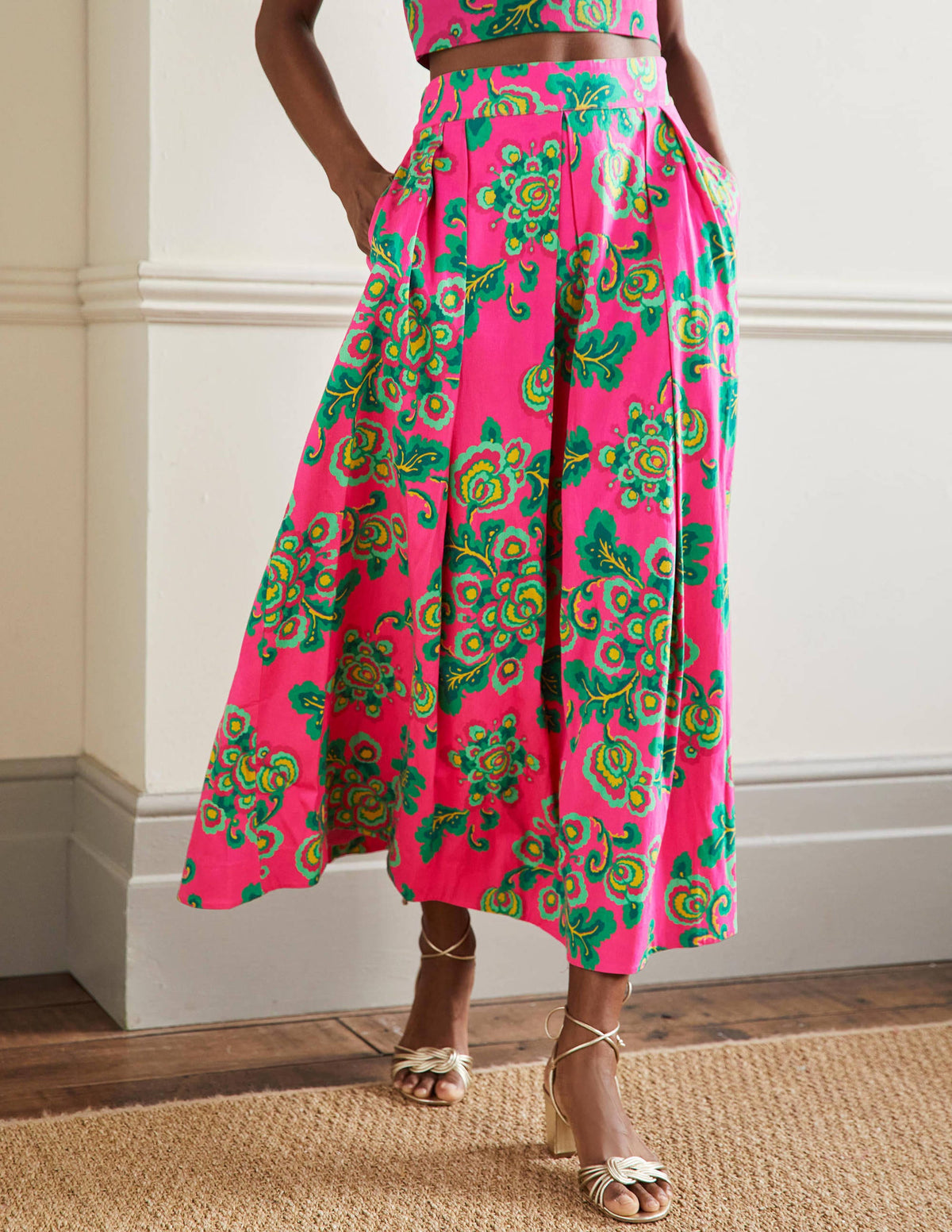 Scarlett Printed Midi Skirt-Party Pink, Wild Blooms-4
