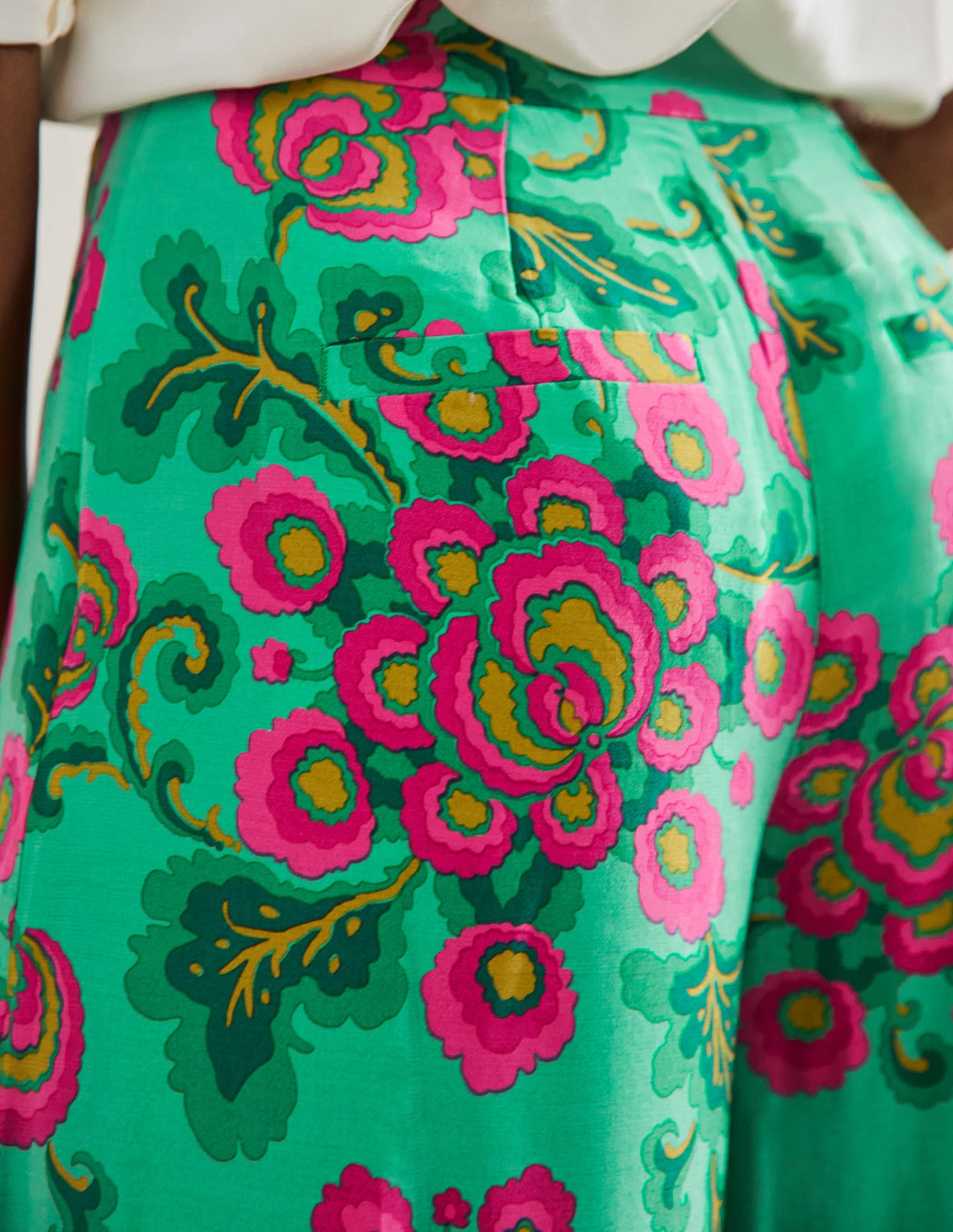 Zoe Wide Leg Palazzo Pants-Ming Green, Wild Blooms - Image 2