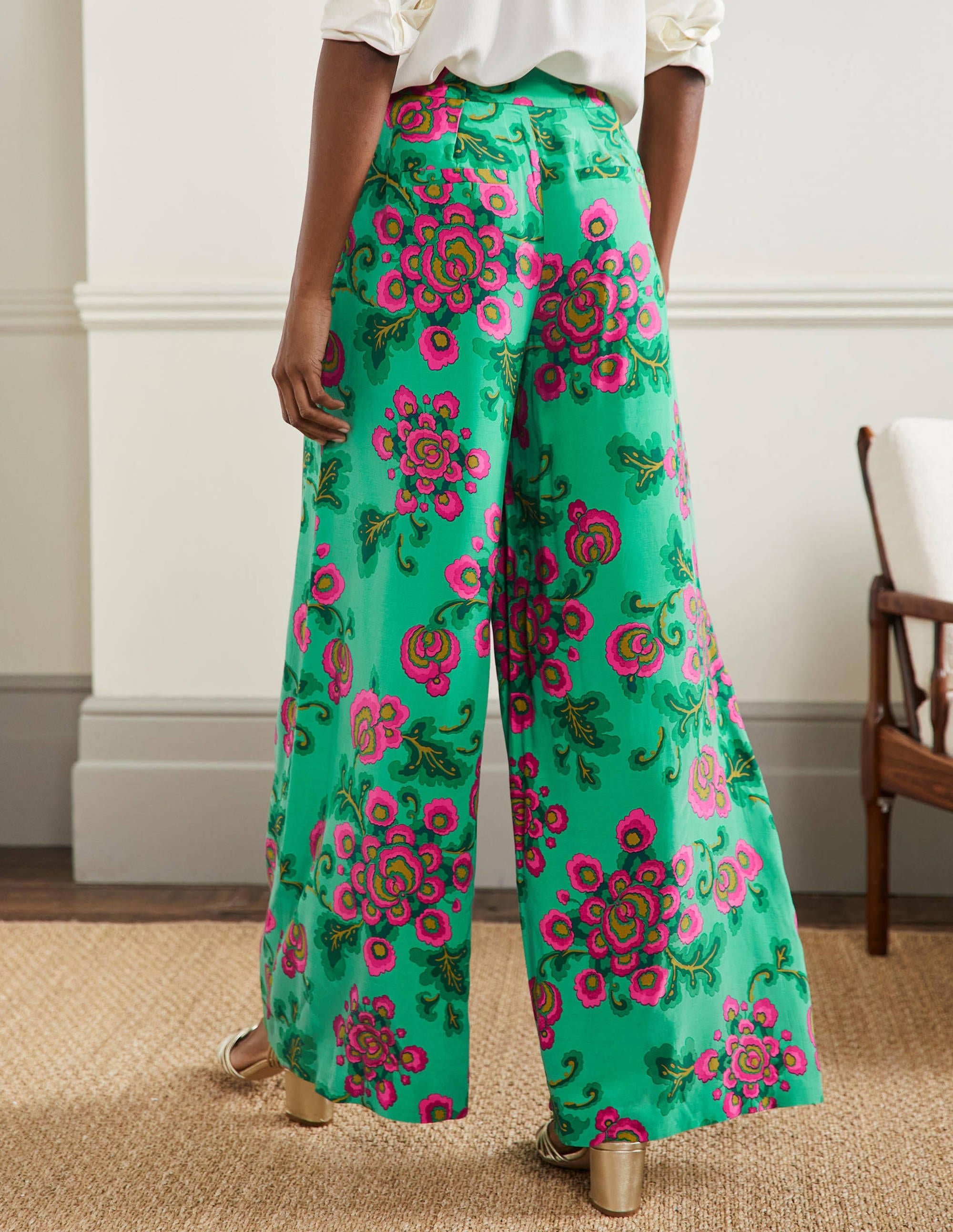 Zoe Wide Leg Palazzo Pants-Ming Green, Wild Blooms - Image 3