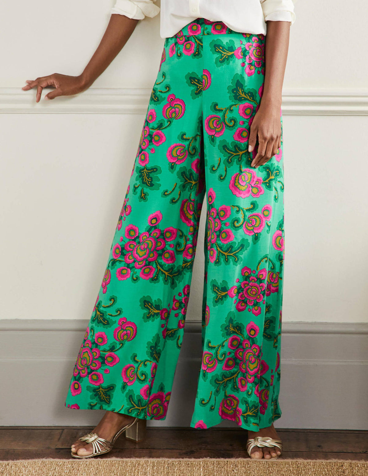 Zoe Wide Leg Palazzo Pants-Ming Green, Wild Blooms - Image 4