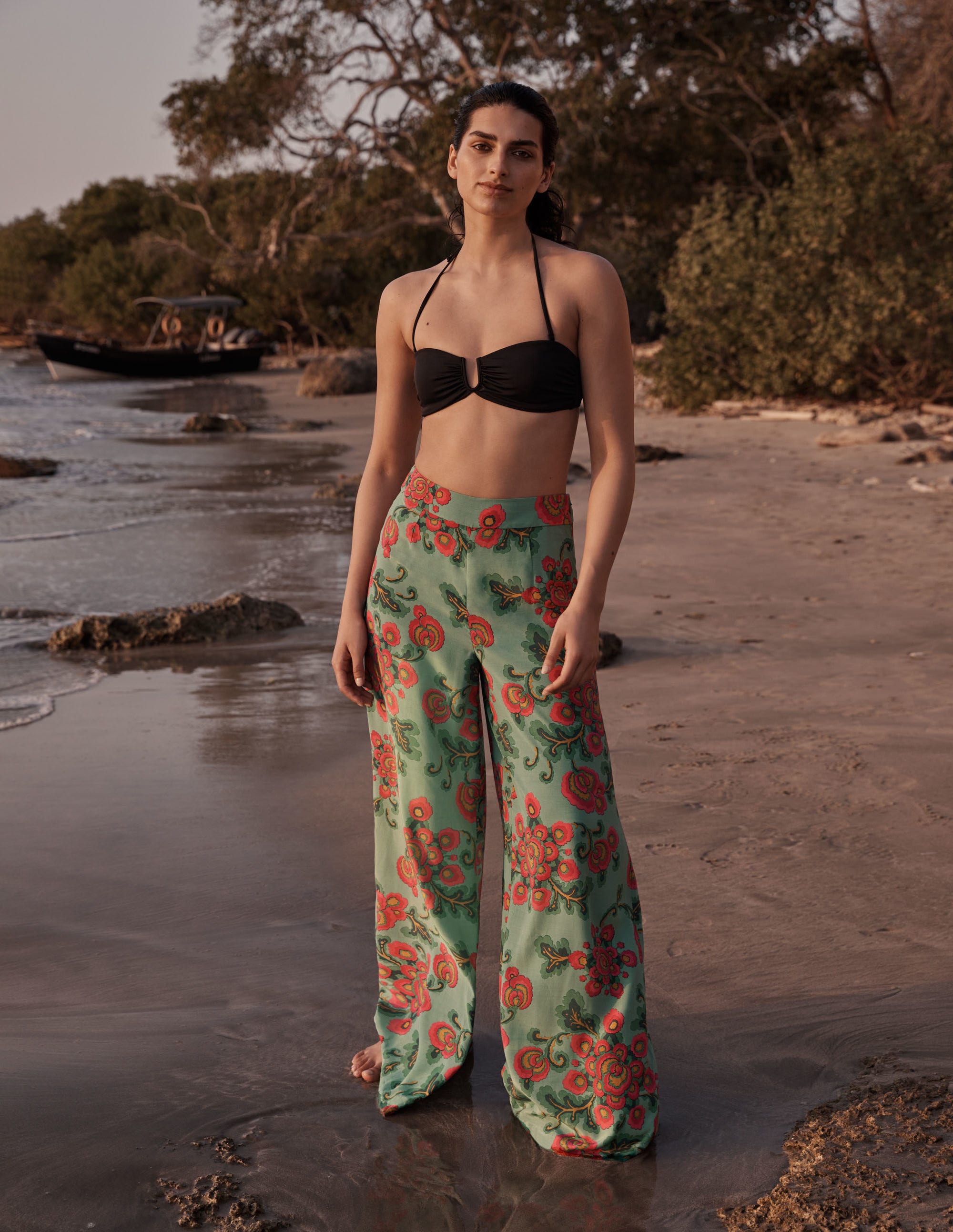 Zoe Wide Leg Palazzo Pants-Ming Green, Wild Blooms - Image 5